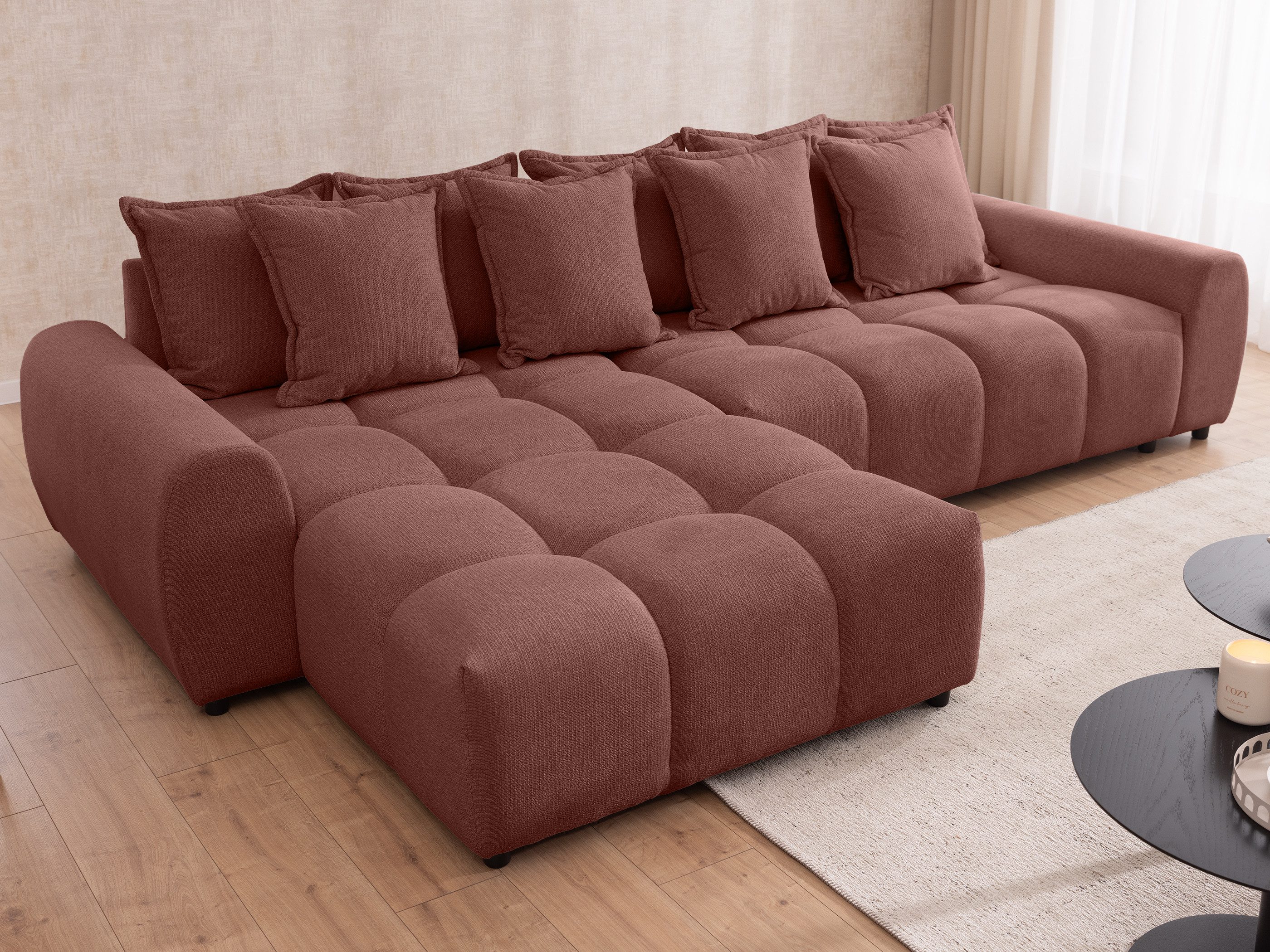 S-Style Möbel Ecksofa Bubble mit losen Rückenkissen und Sitzfläche in Bubble-Optik, aus Strukturstoff, mit Wellenfederung