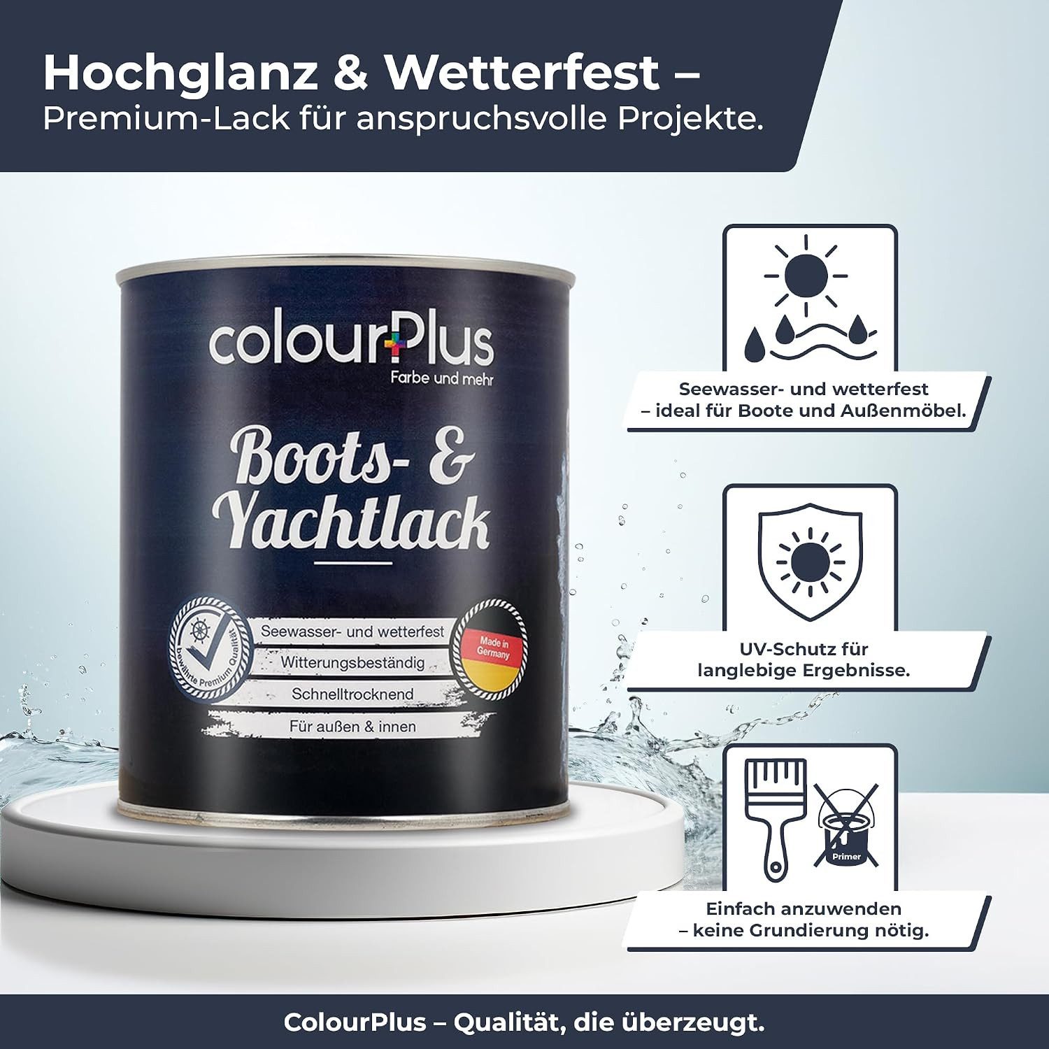 ColourPlus Kunstharzlack Boots- & Yachtlack glänzend, wetterfest & UV-beständig, wetterfest, UV-beständig, wasserfest, stoß- & schlagfest, glänzend