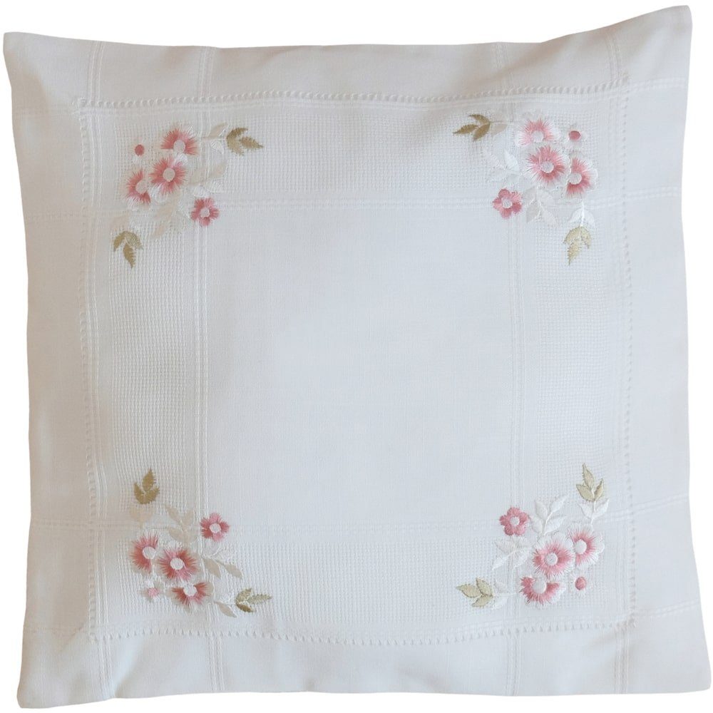 Kissenbezüge Kissen-Bezug Stickerei rosa Blumen Hohlsaum 40x40 cm, matches21 HOME & HOBBY (1 Stück), Wohnzimmer Kissen-Hülle als Deko-Kissen Zier-Kissen Sofa-Kissen