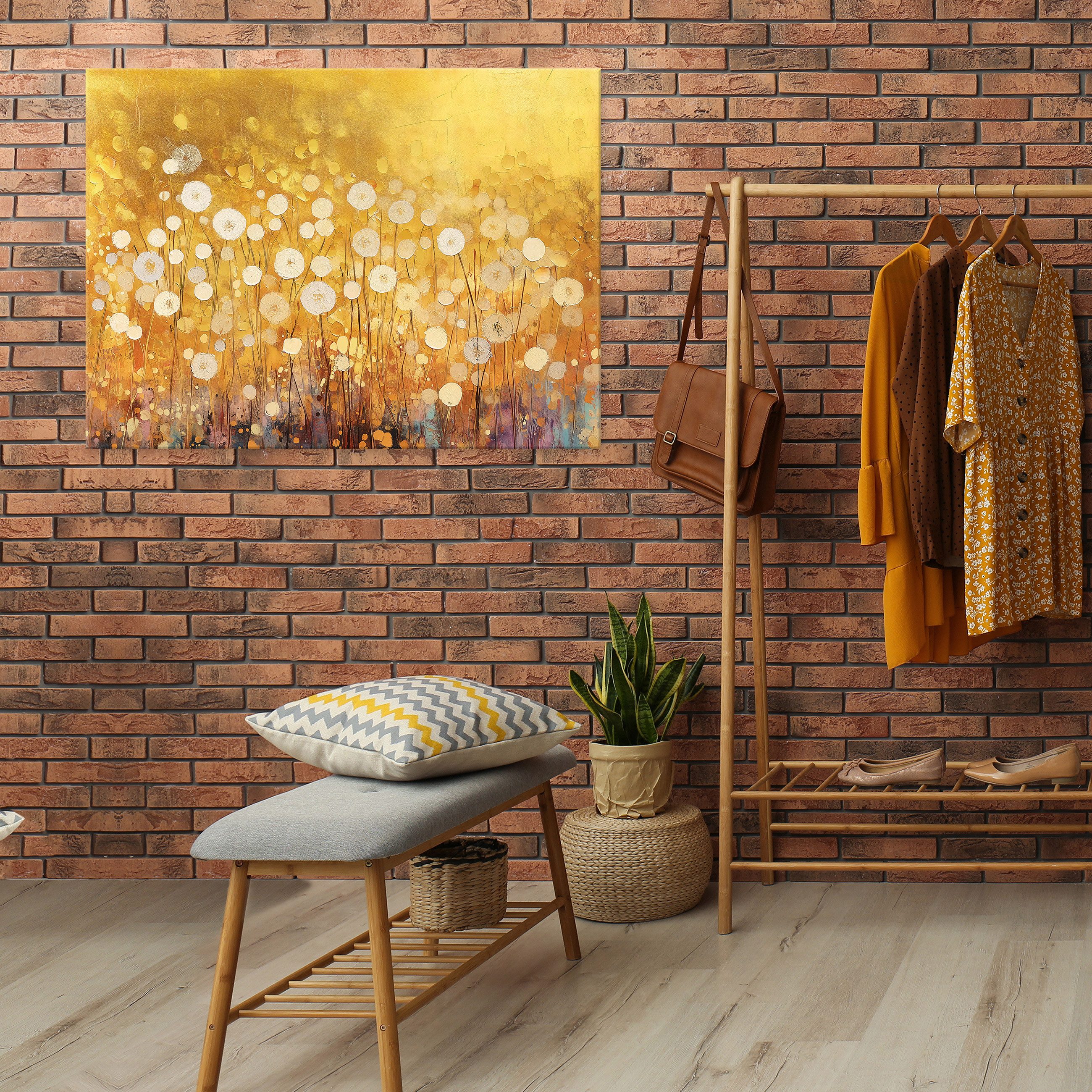 Wallarena Leinwandbild Blumen Gold Abstrakt Modern Wandbilder Wand Deko XXL günstig online kaufen