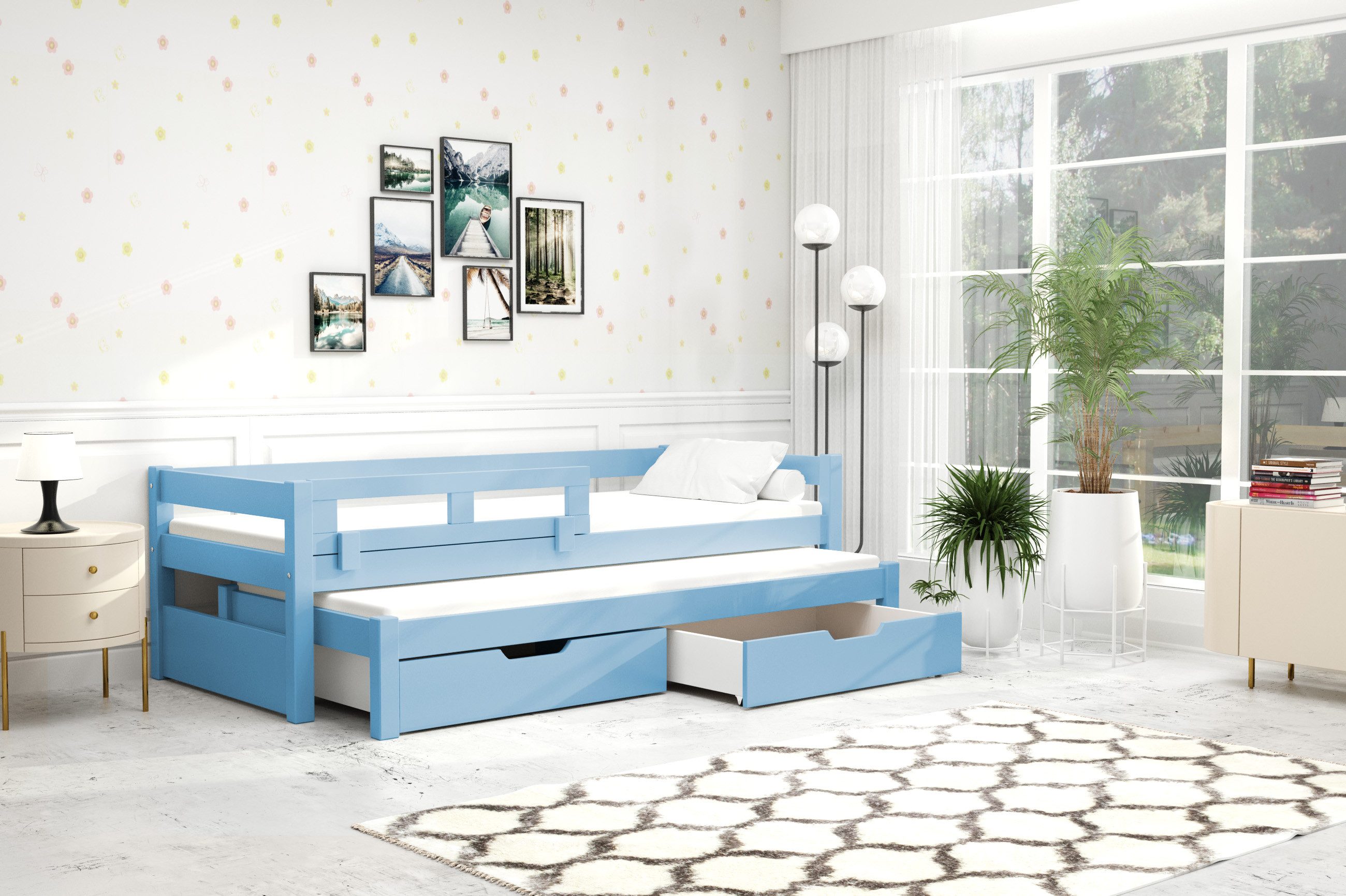 thematys Kinderbett mit Rausfallschutz und Ausziehbett günstig online kaufen