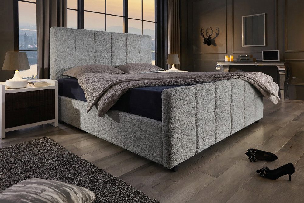 riess-ambiente Boxbett PRESTIGE 180x200cm dunkelgrau – Bouclé, mit Bettkasten & Kopfteil (Einzelartikel, 1-St), Teddystoff-Optik, Stauraum unter der Liegefläche, elegantes Design