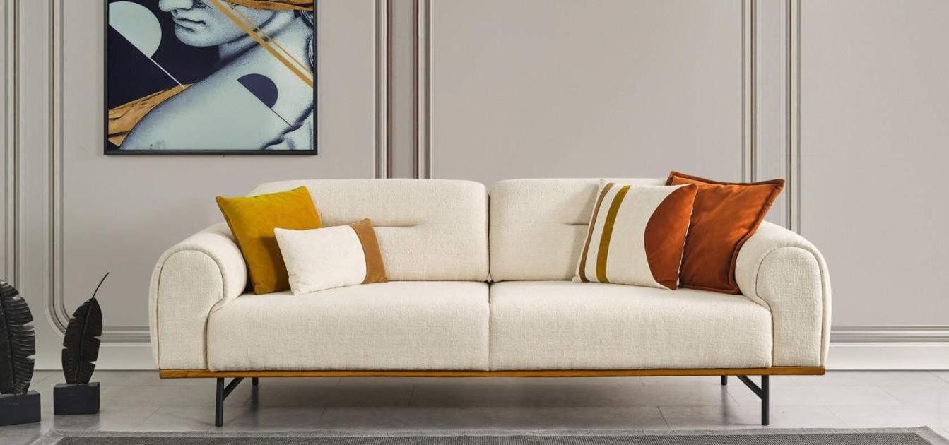 3-Sitzer Luxuriöses Beige Design-Sofa für 3 Personen im Wohnzimmer-Couch-Stil