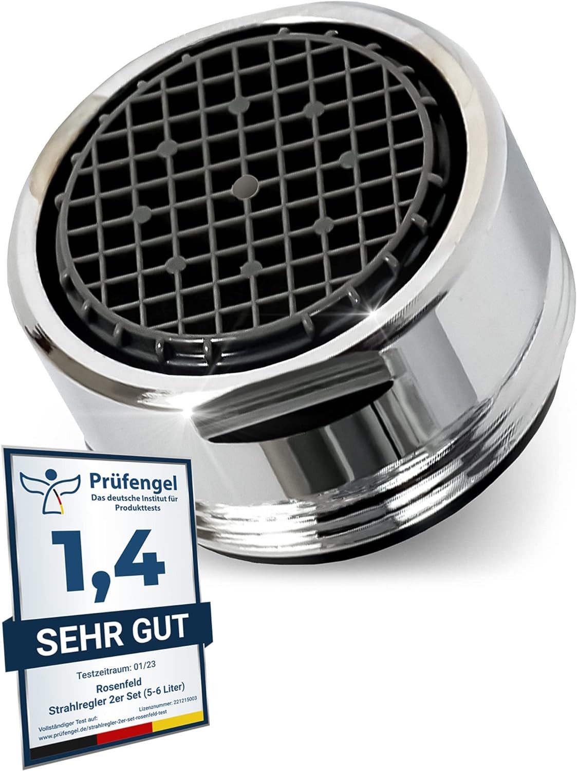 M. Rosenfeld Strahlregler Sehr Wassersparend - M24 Wasserfluss 5l/min -, (High Tech Anti Kalk Wasserhahn Sieb mit Kugelförmige Filter, 1-tlg., Luftsprudler aus Verchromten Messing), - Aufsatz Strahlregler für Wasserhähne