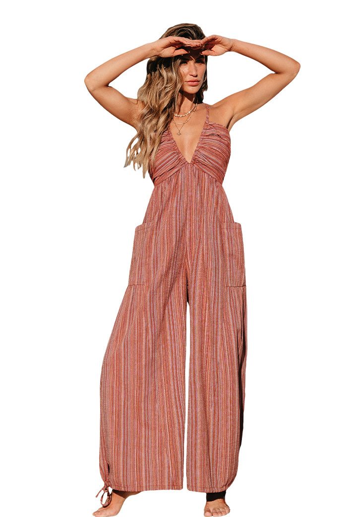 Cupshe Jumpsuit Neckholder Gestreift Weite Beintaschen