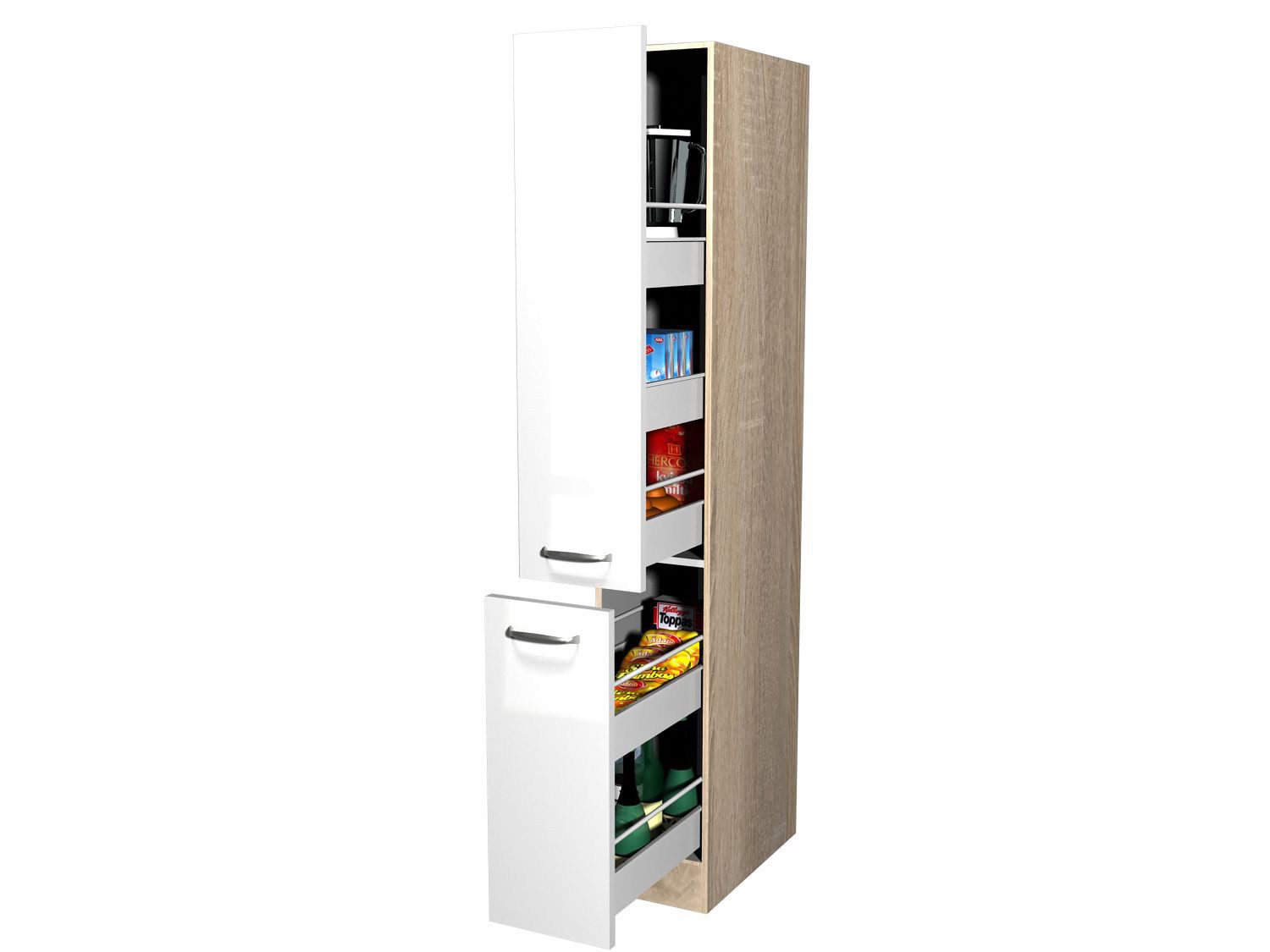 Flex-Well Apothekerschrank Apothekerschrank Küche - 30 cm breit - Hochglanz Weiß Sonoma Eiche – V