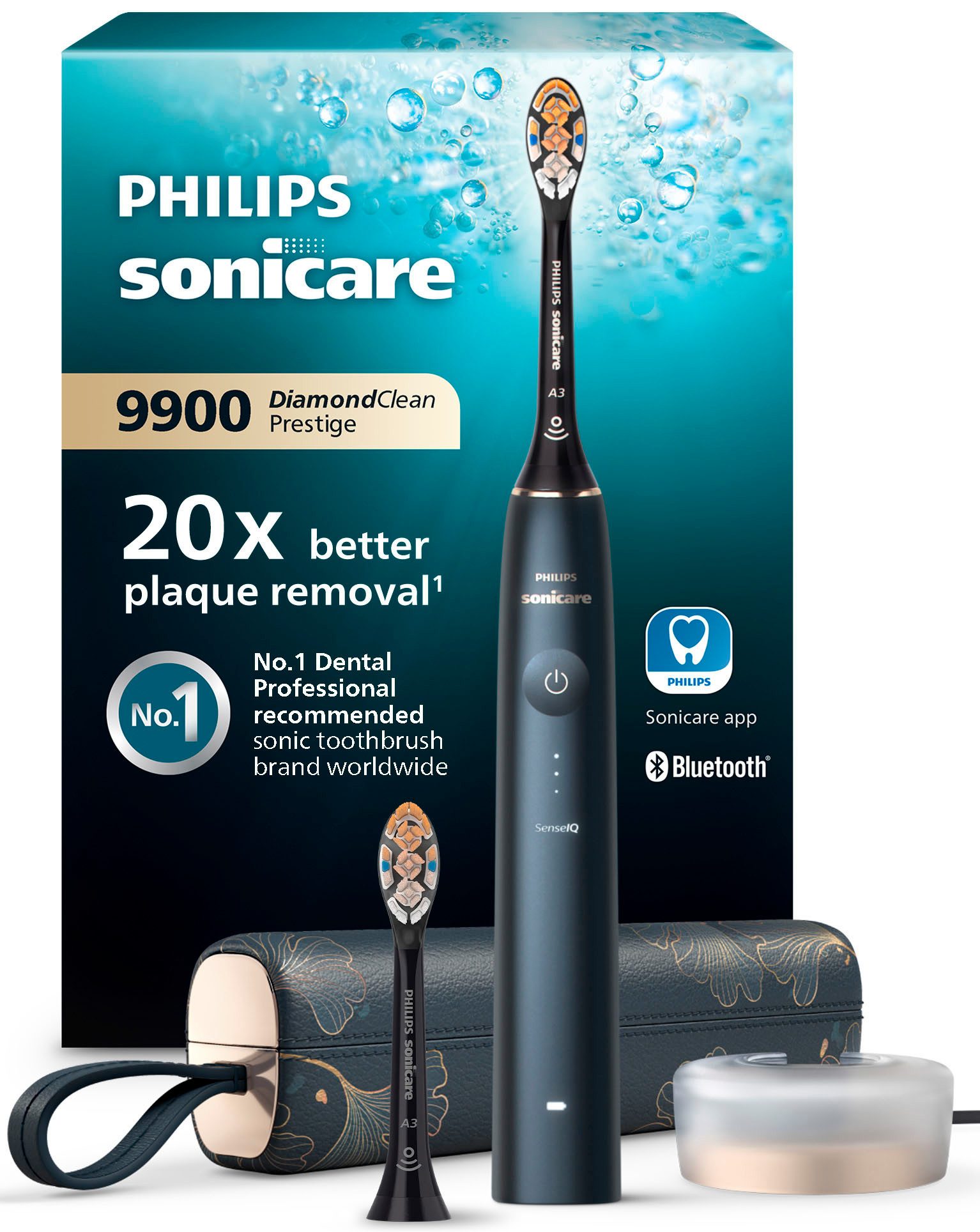 Philips Sonicare Elektrische Zahnbürste DiamondClean Prestige 9900 HX9992, Щетки: 2 St., mit integriertem Drucksensor, 5 Putzprogramme, inkl. Ladeetui