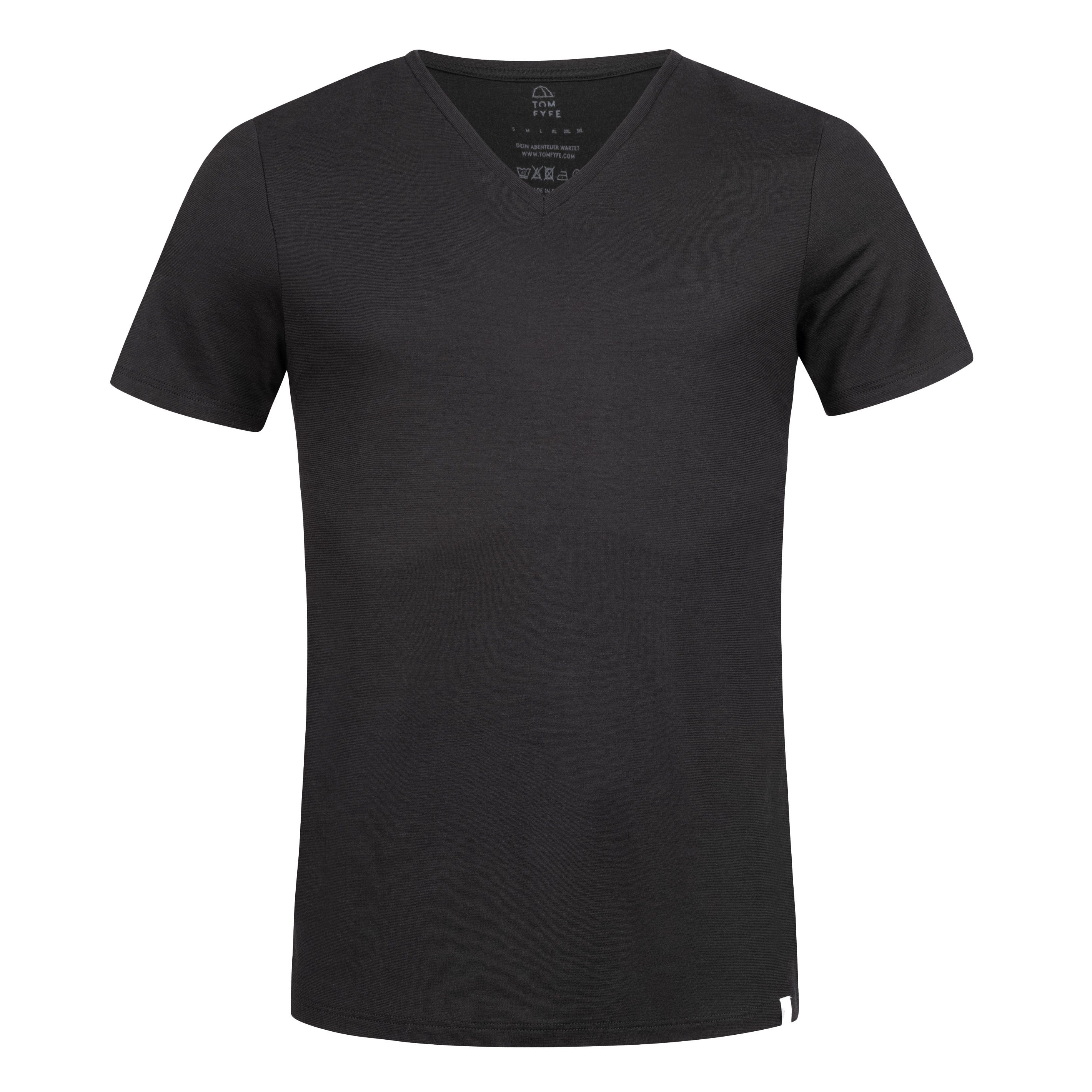 Tom Fyfe T-Shirt Merino T-Shirt V-Ausschnitt Herren Schwarz