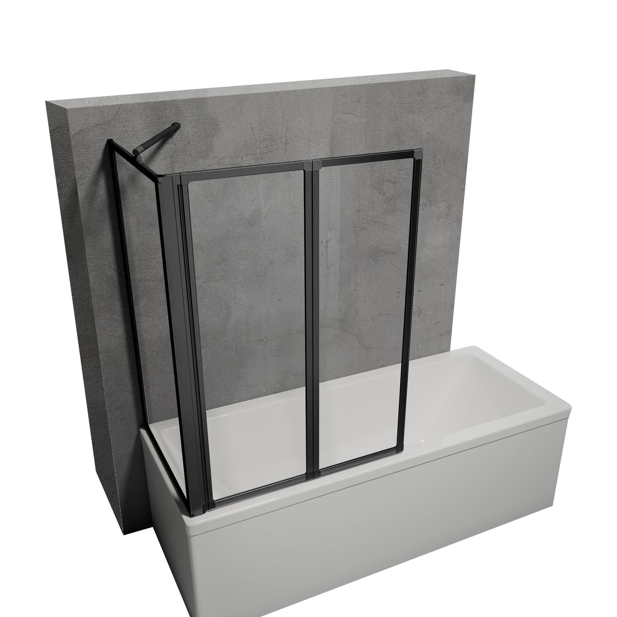 Schulte Badewannenfaltwand Smart, 3 mm Sicherheitsglas, 89x121 cm, 2 tlg + Festelement, Klebe-Montage, Klar, Schwarz
