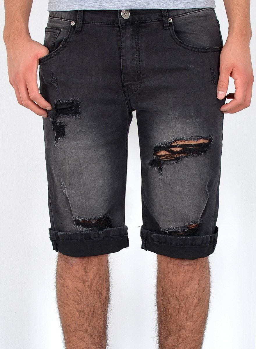 ESRA Jeansshorts A373 Herren Jeans Shorts Hose, bis Übergröße / Plussize Große Größe, Herren kurze Jeans Hose mit 5 Pocket, Herrren kurze Jeanshose mit Stretch, Jeansshorts für Sommer mit Rissen im Destroyed Look, Herren Capri Jeans Shorts Herren Capri Hose Shorts Herren Capri Jeanshose Shorts, Herren Shorts Jeans Straight Regular Comfort Schwarz A373