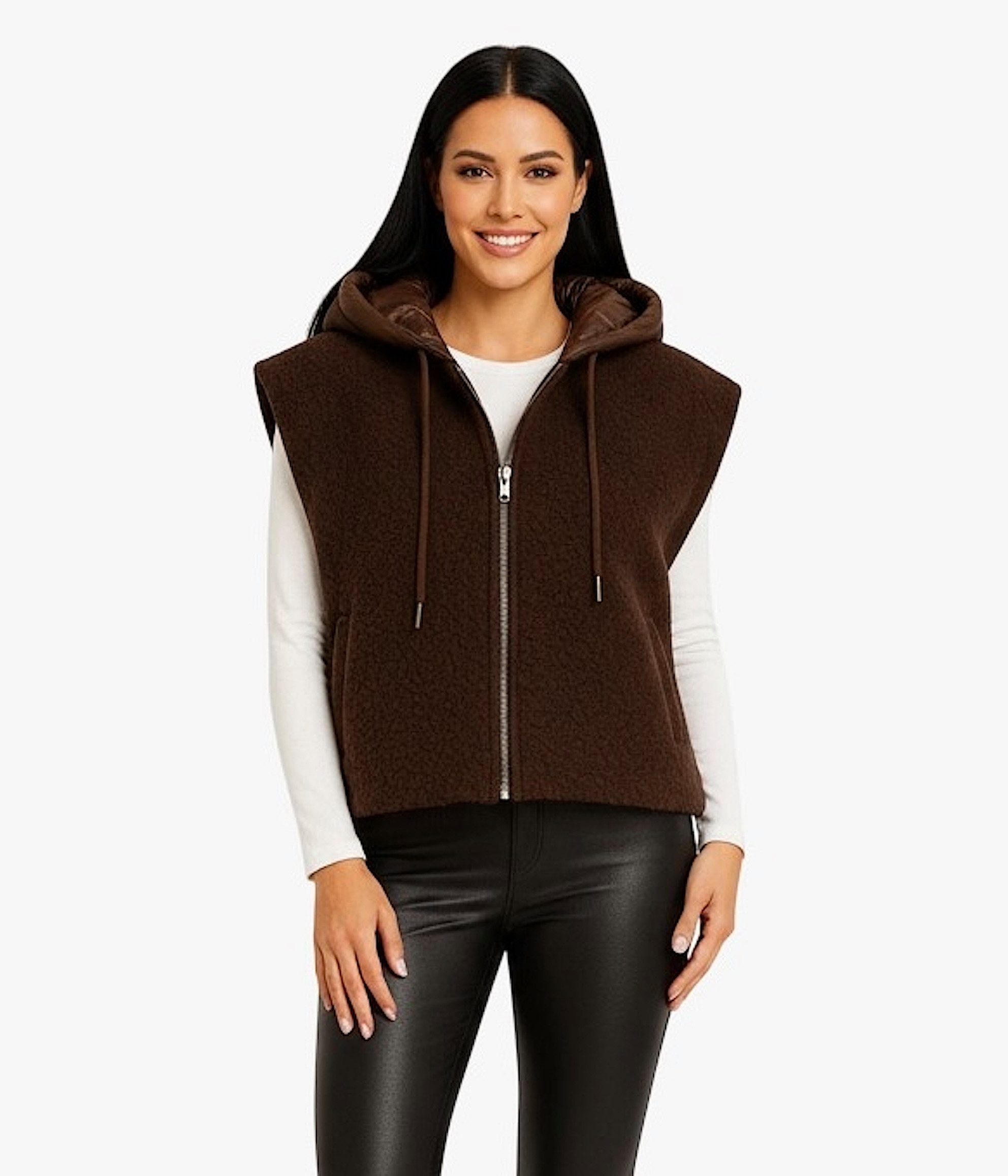 Worldclassca Fellimitatweste Worldclassca Teddy Weste Warm Kuschelig Zipper Kapuze Winter Ärmellos Neue Kollektion - Stilvolle und gemütliche Mode für Damen