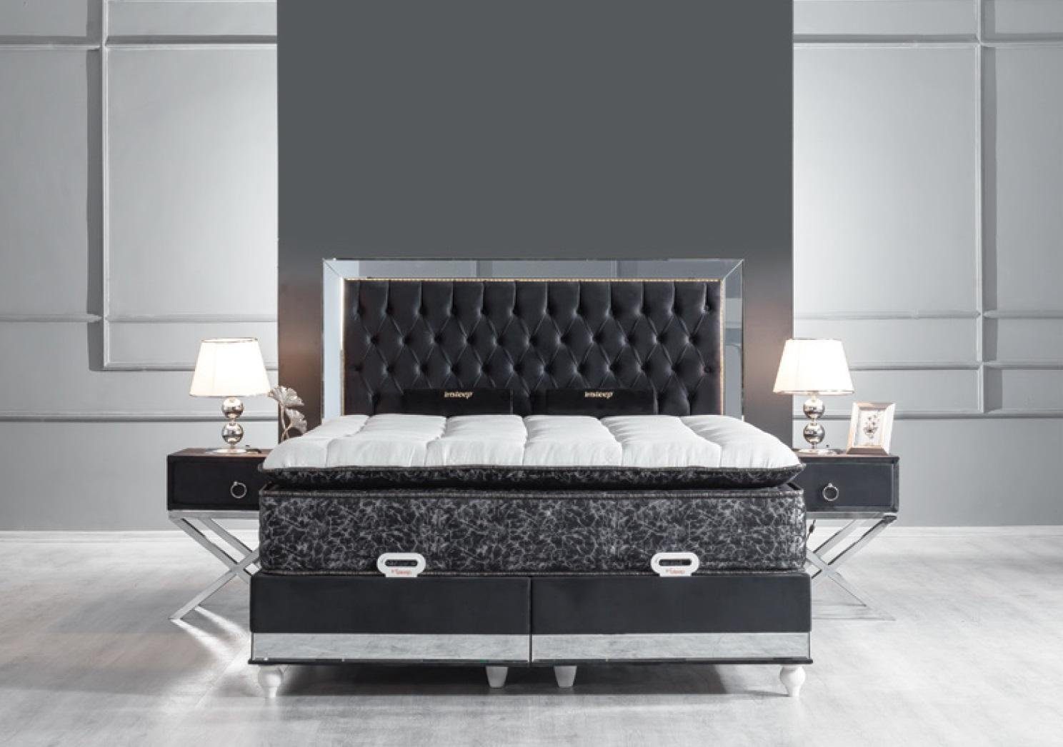 JVmoebel Schlafzimmer-Set Schlafzimmer Set Schwarz Luxus Nachttische Bett 2x Metall