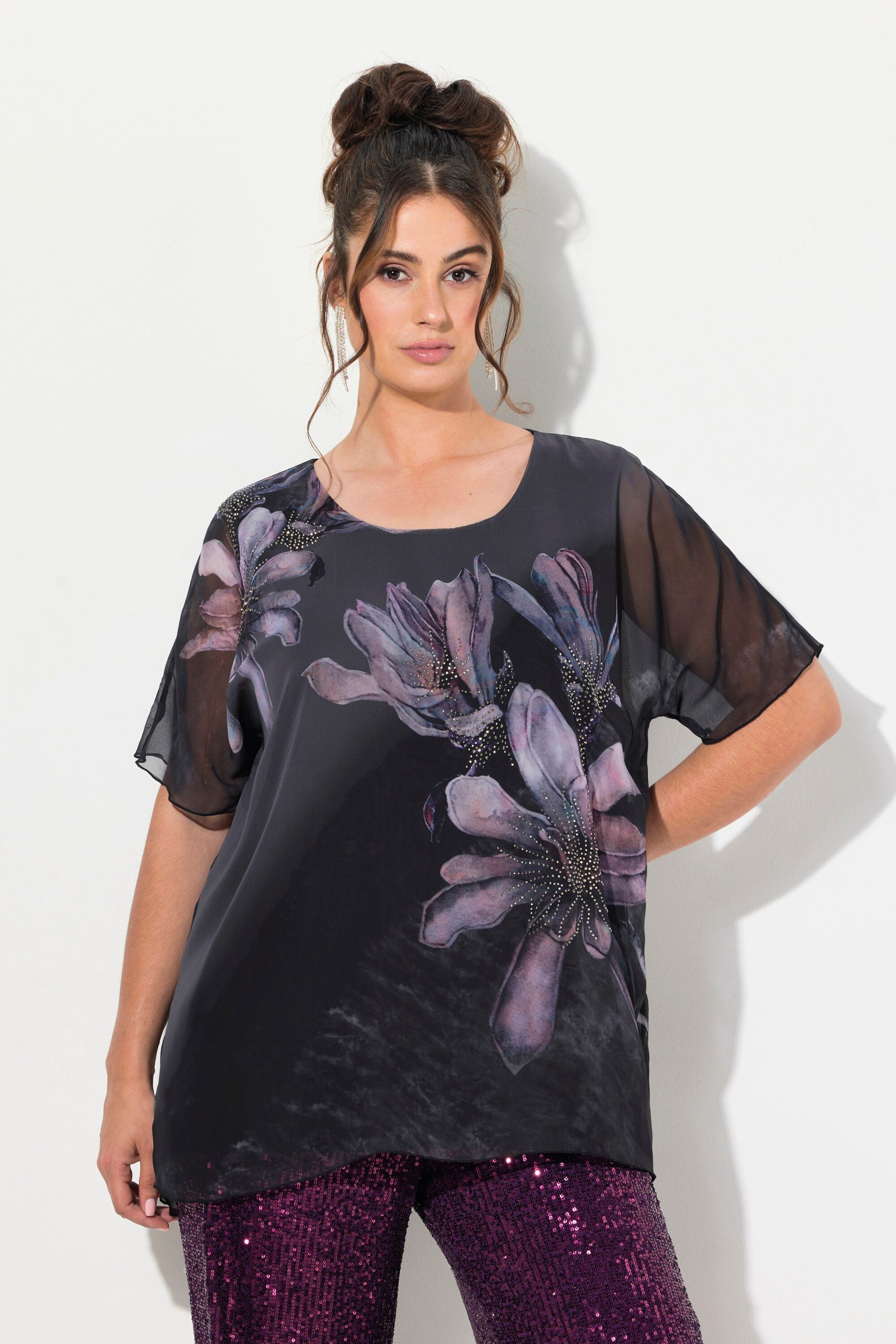 Ulla Popken Longbluse Bluse doppellagig Blüten günstig online kaufen