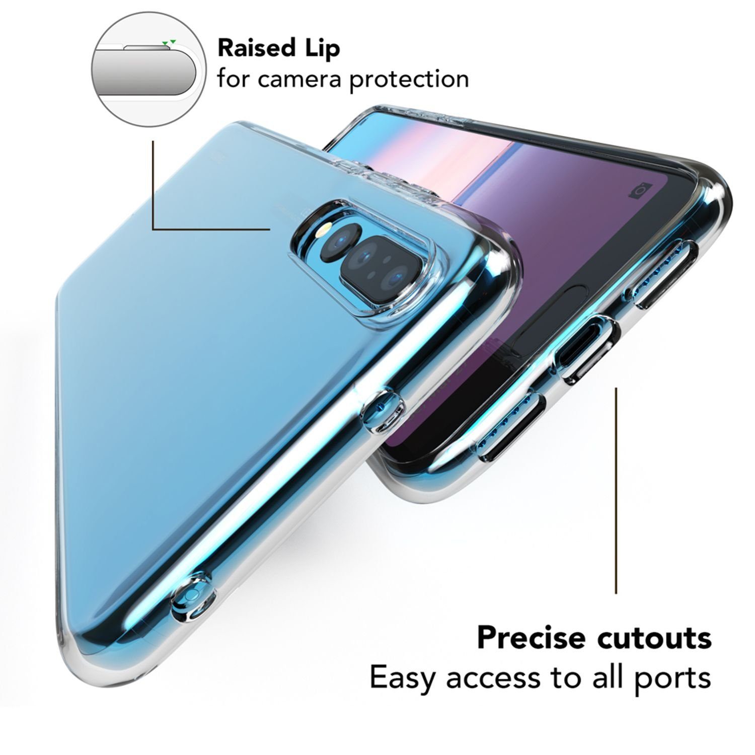 Nalia Smartphone-Hülle Huawei P20 Pro 15,5 cm (6,1 Zoll), GLAZE Case - Transparentes Silikon, Anti-Watermark & Schlank