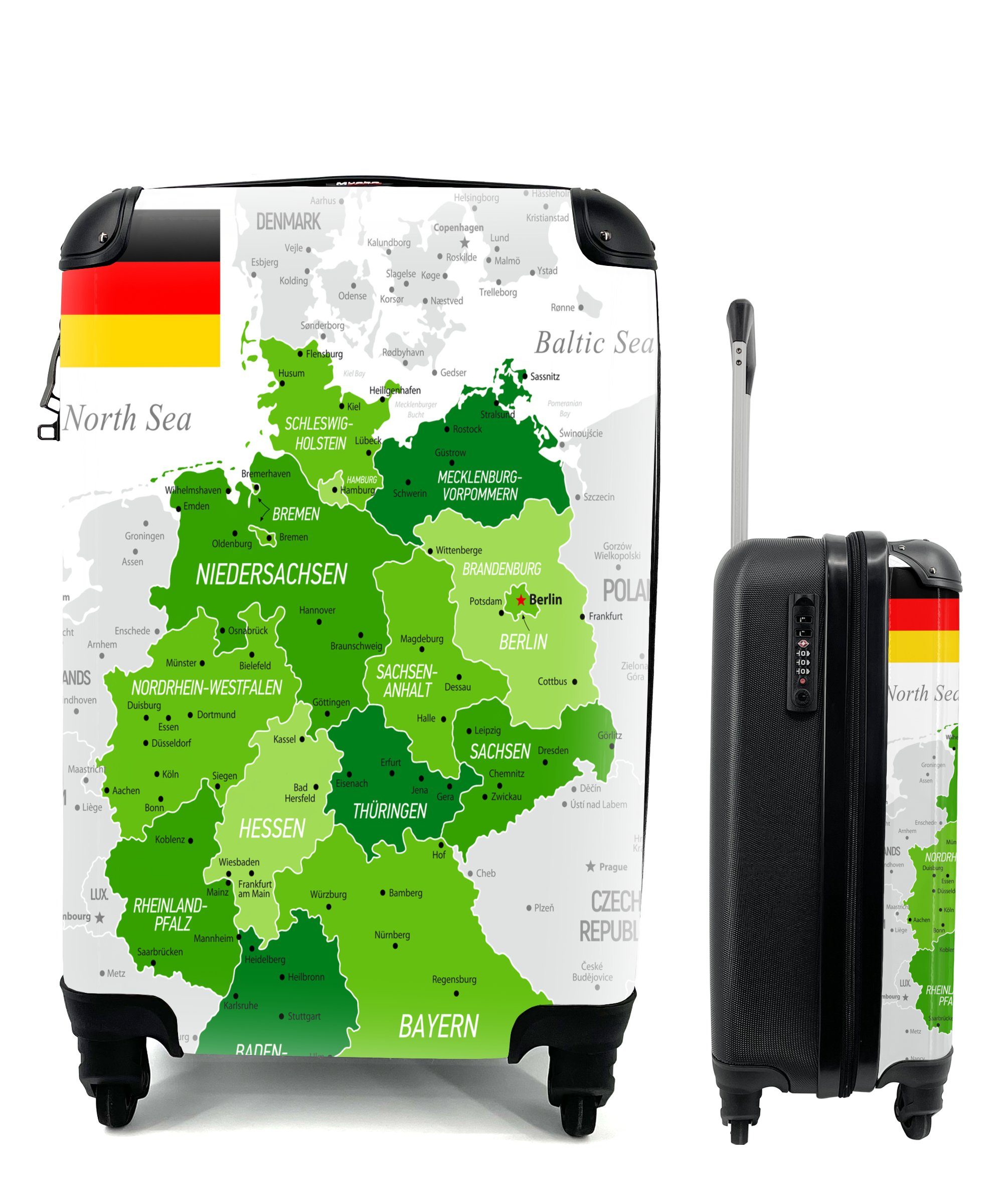 von 4 Handgepäckkoffer für Ferien, Reisekoffer mit Grüne Rollen, Karte Reisetasche Handgepäck Deutschland, rollen, Trolley, MuchoWow
