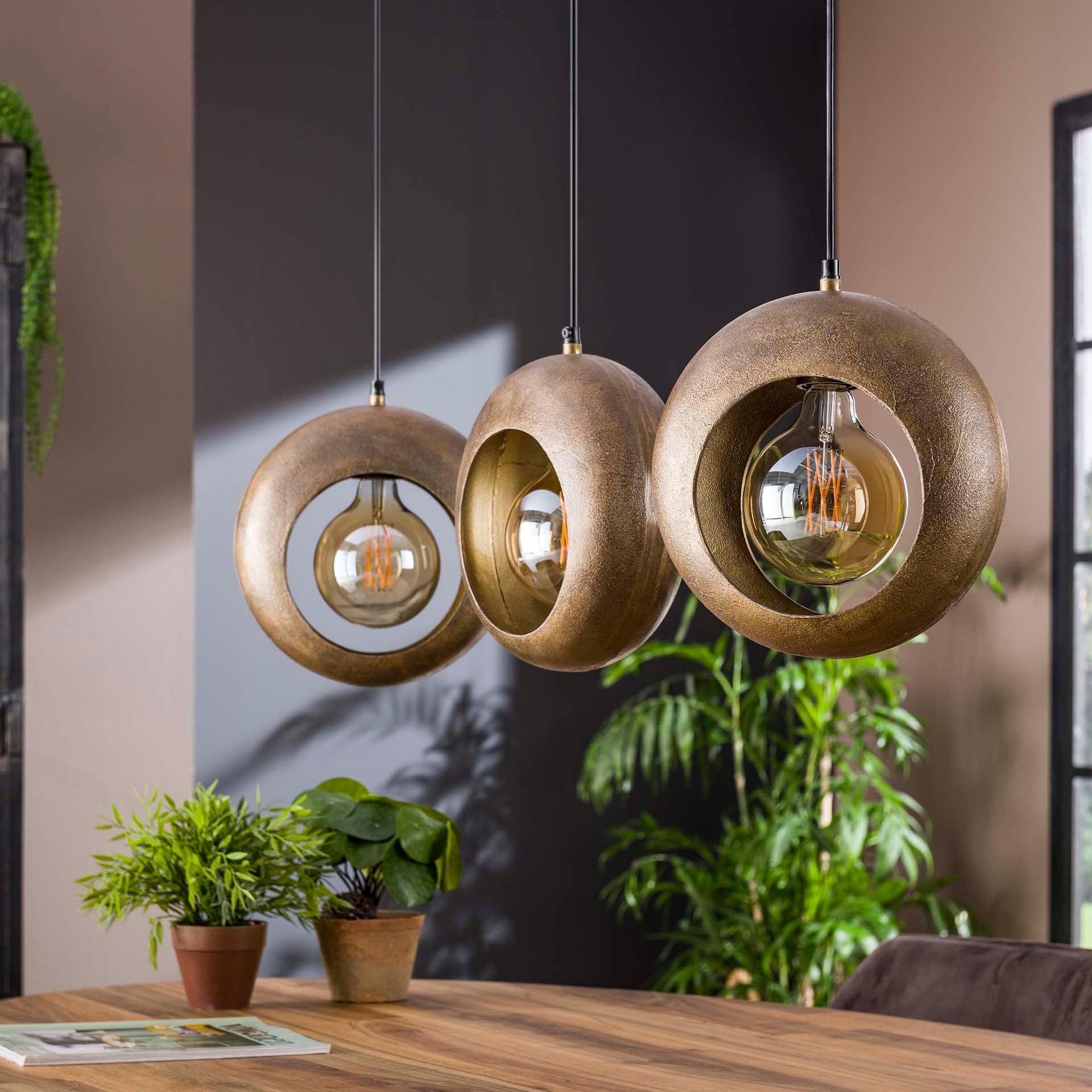 Vintagehaus Hängeleuchte Hängelampe Industrial Full Moon Circle 3er Antik Bronze Metall