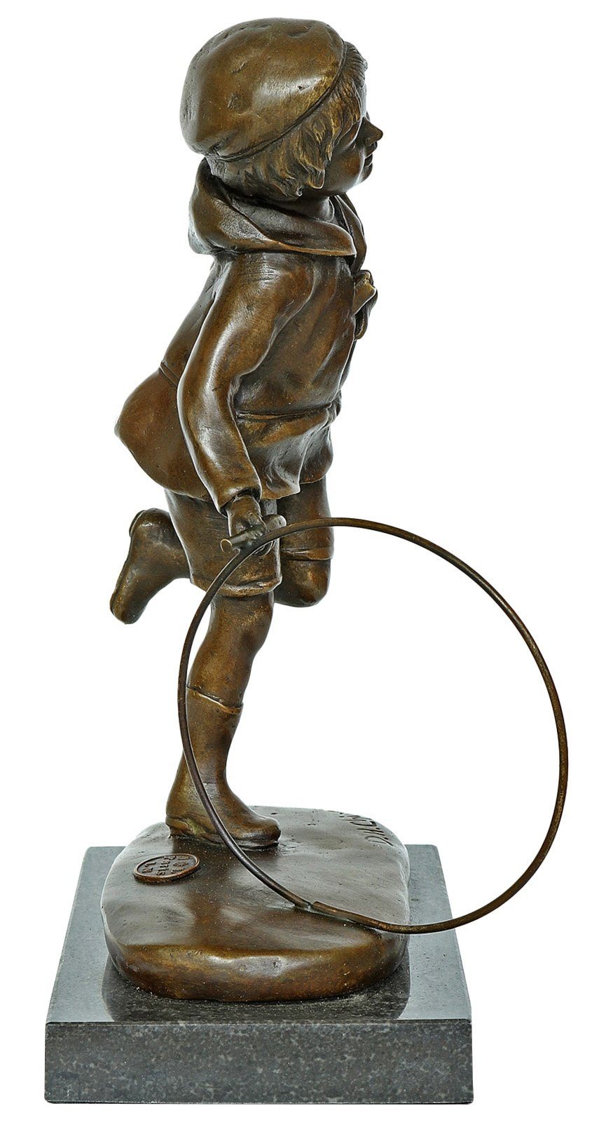 Aubaho Skulptur Figur Reifen Hoop Bronze Junge Antik-Stil Chiparus nach Bronzeskulptur