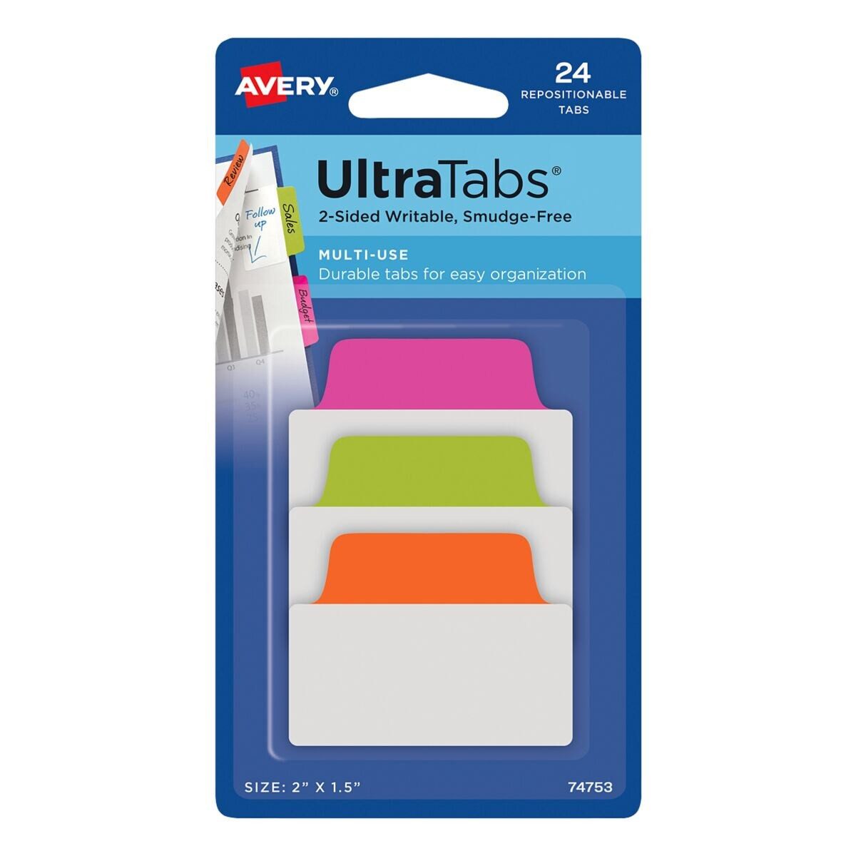 Avery Zweckform Lesezeichen UltraTabs - Neon, beschreibbare Taben 50,8 / 38,1 mm