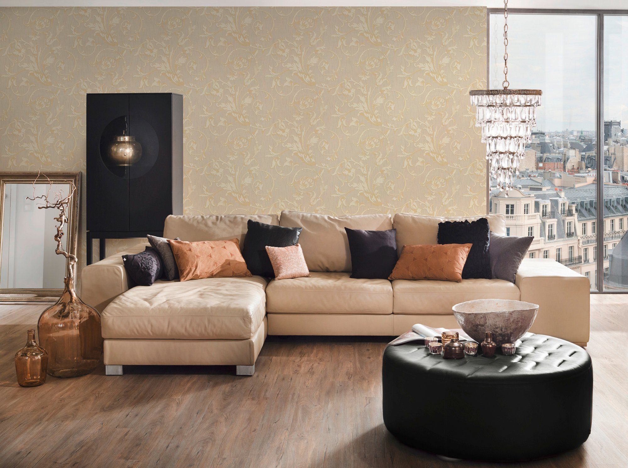 Architects Paper Textiltapete Tessuto, samtig, Blumen floral, Barock, Floral Tapete creme/gold/beige