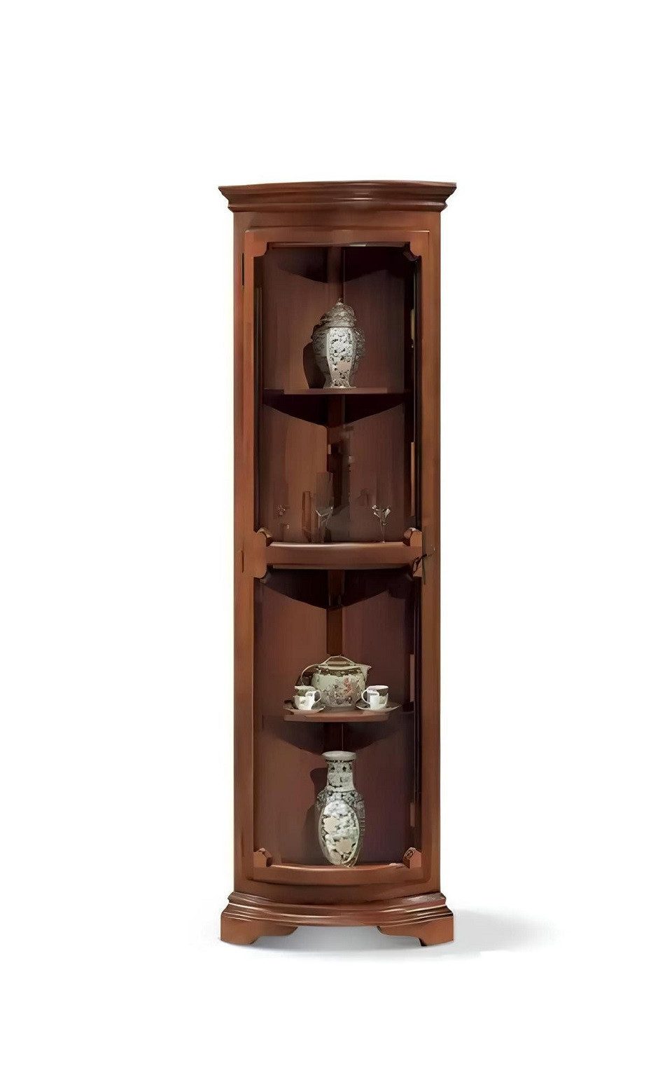 Xlmoebel Eckvitrine Braune Holz Eckvitrine mit eleganter Vitrinenfront und Stauraum (1-St., Eckvitrine) Hergestellt in Europa