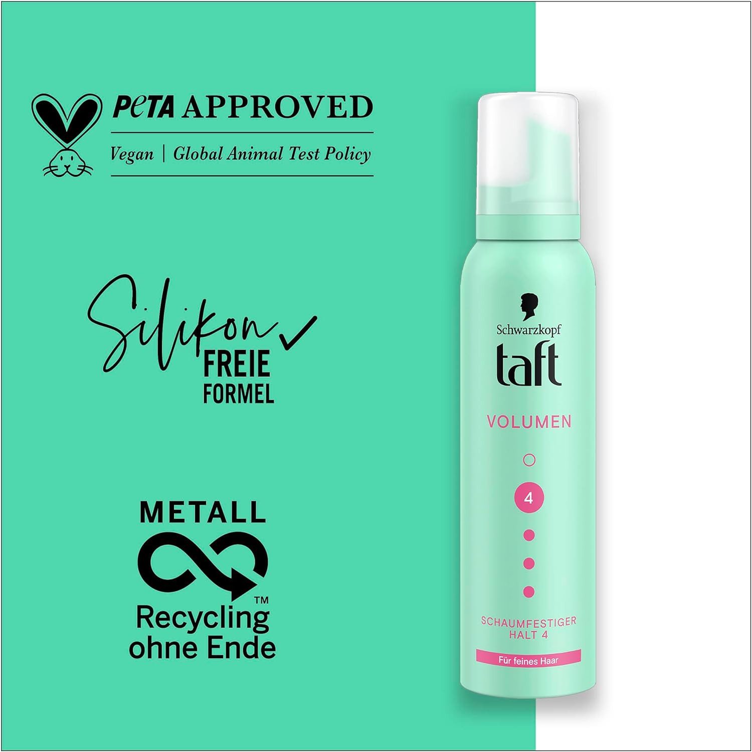 Taft Haarfestiger Schwarzkopf, Volumen für deines Haar, 1x 150ml, 1-tlg., volumengebende Mousse, verhindert Föhnschäden, ohne zu verkleben