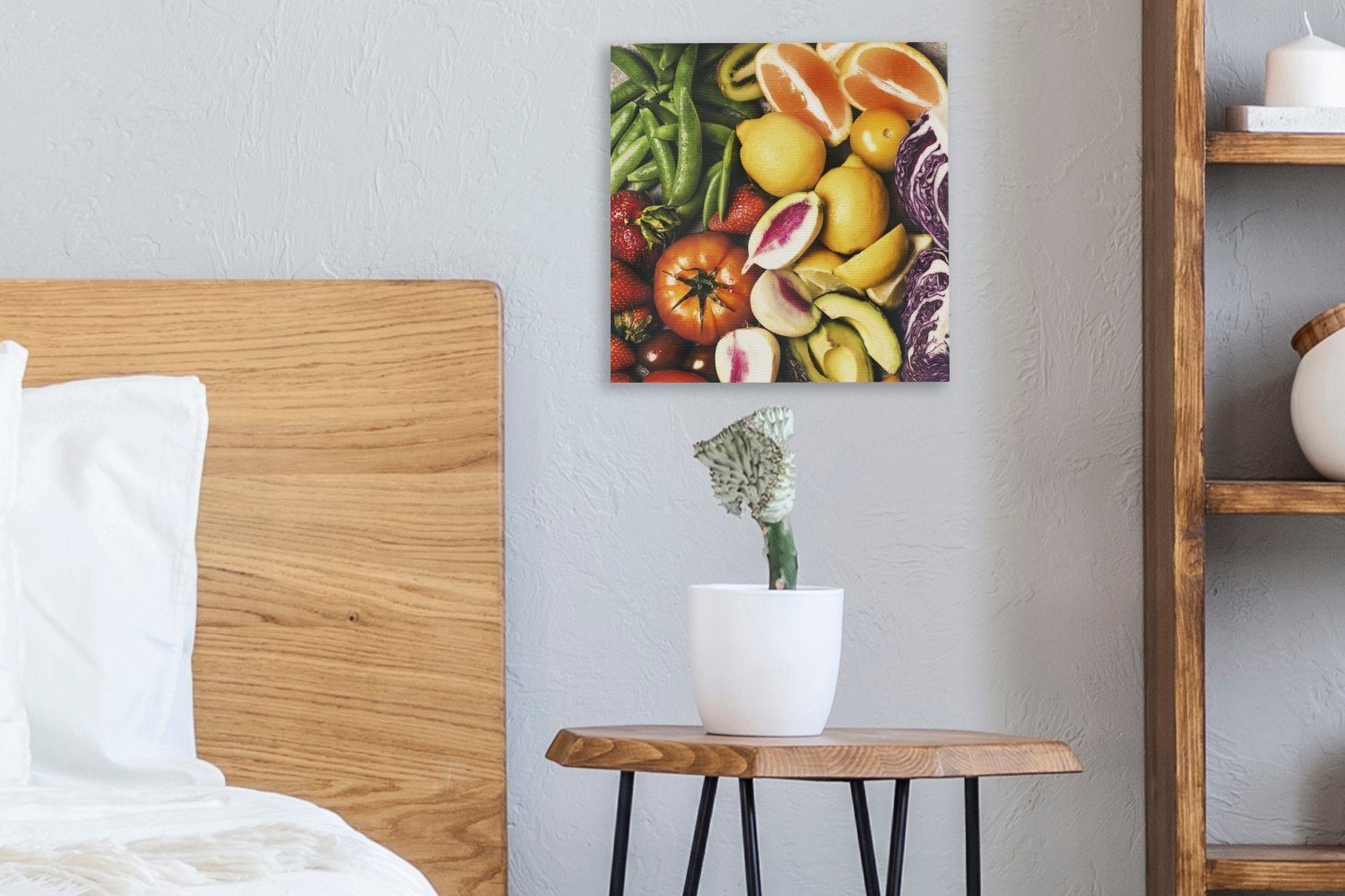 Farben, bunt Leinwand Bilder Wohnzimmer (1 für St), - - Leinwandbild Obst OneMillionCanvasses® Schlafzimmer Gemüse