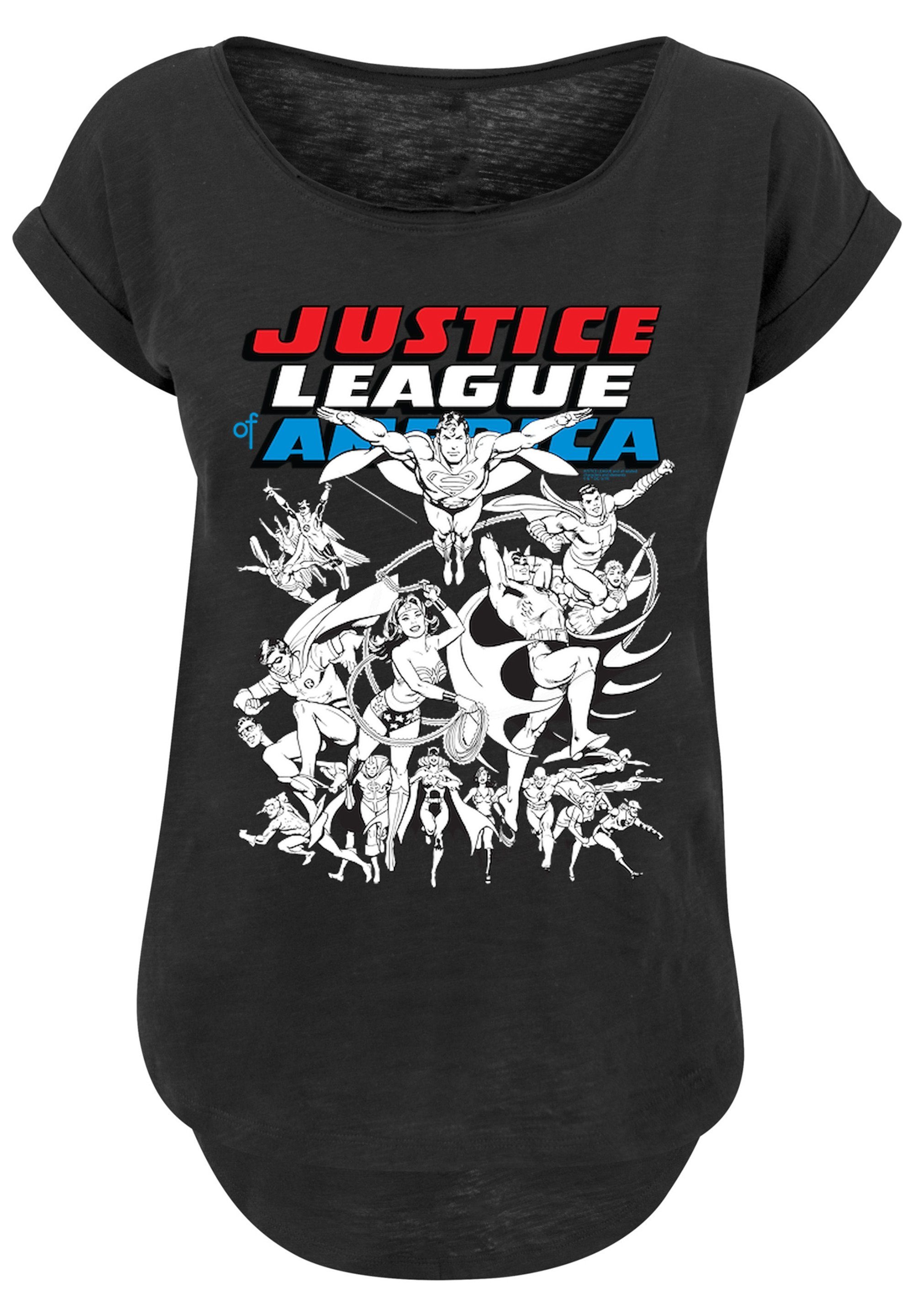 Long Mono Slub Tee League with Pose Damen Justice (1-tlg) Ladies Action Kurzarmshirt F4NT4STIC