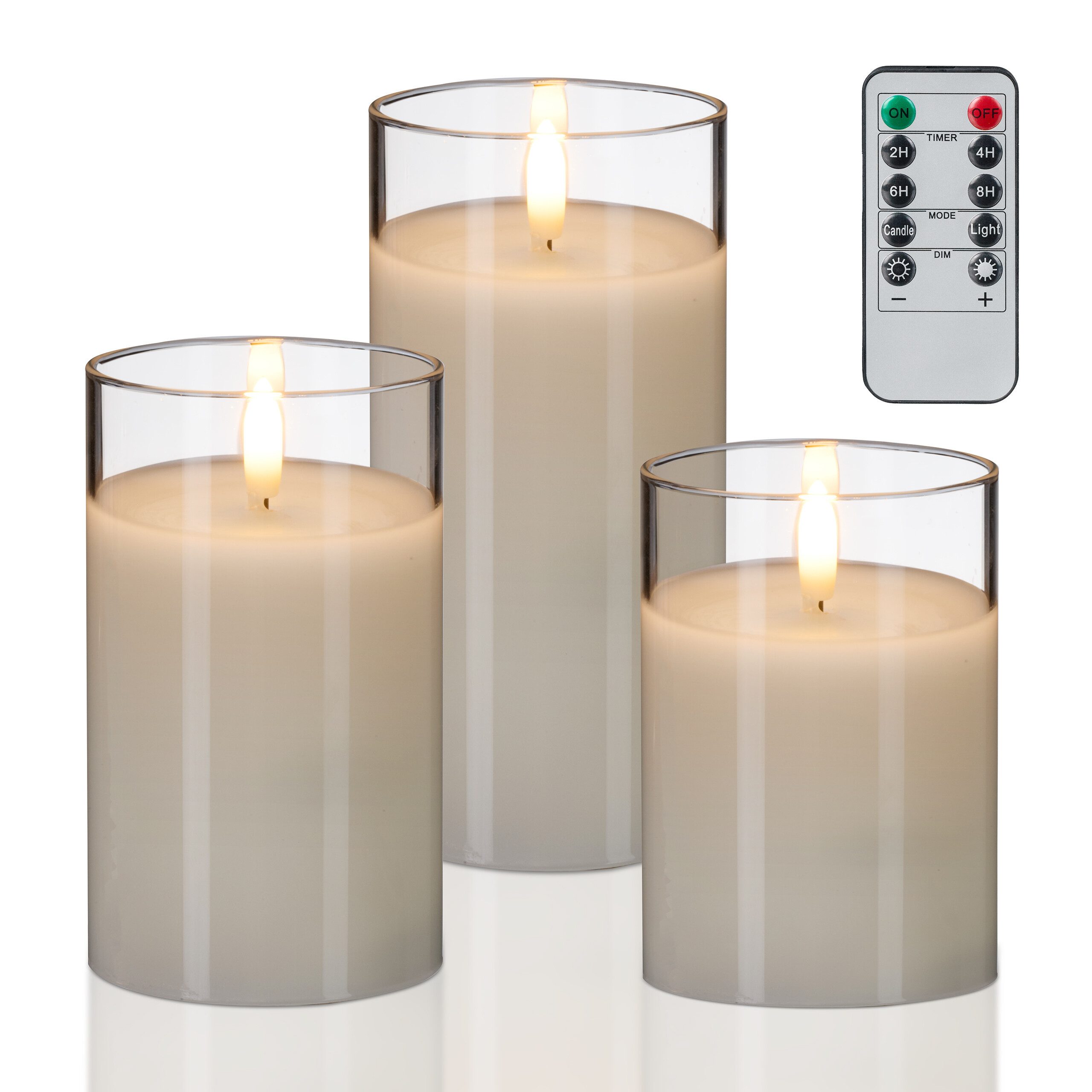 relaxdays LED-Kerze im Glas 3er Set, LED, Warmweiß, weiß