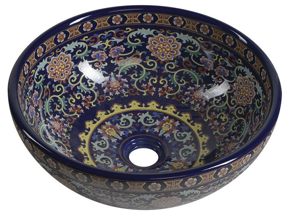 Sapho Waschtisch PRIORI Keramik-Waschtisch Ø 41 cm, lila mit Muster, Sapho-PI022