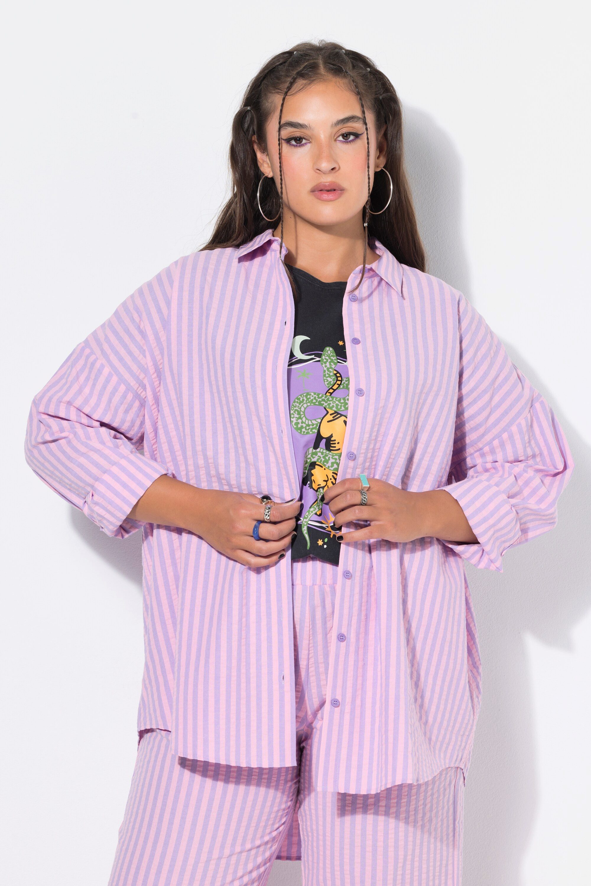 Studio Untold Hemdbluse Hemd Oversize Shape Seersucker Streifen