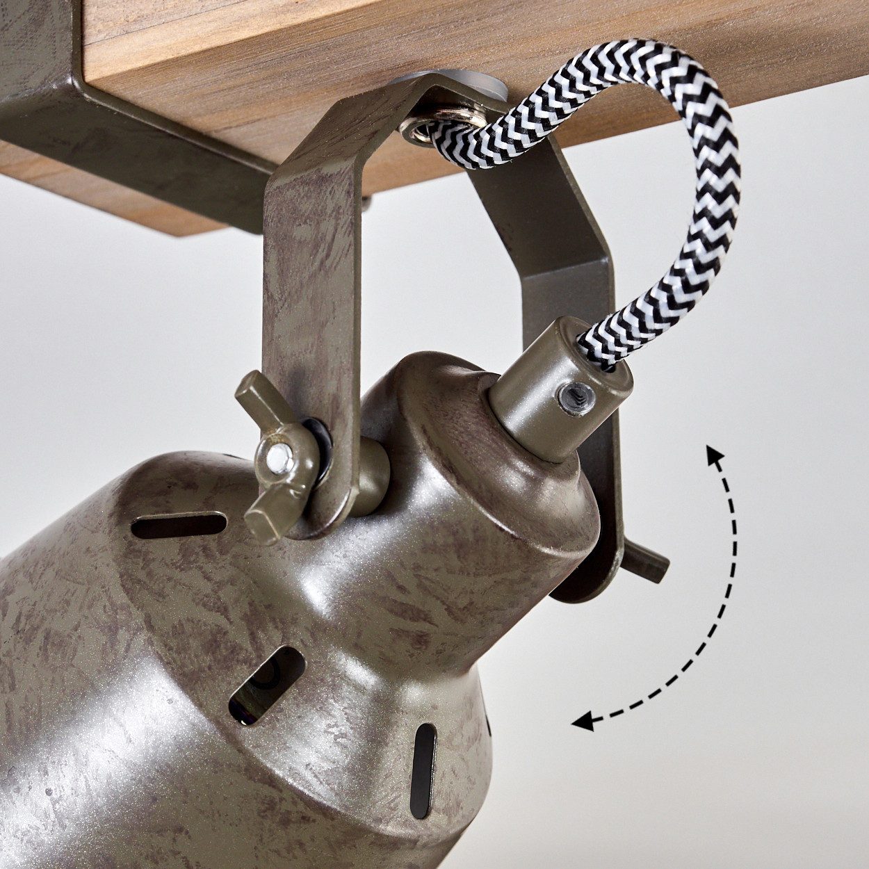 hofstein Deckenleuchte moderne Deckenlampe aus Metall/Holz in Grün-Grau/Natur, ohne Leuchtmittel, Deckenleuchte mit verstellbaren Schirmen, 2 x GU10 ohne Leuchtmittel