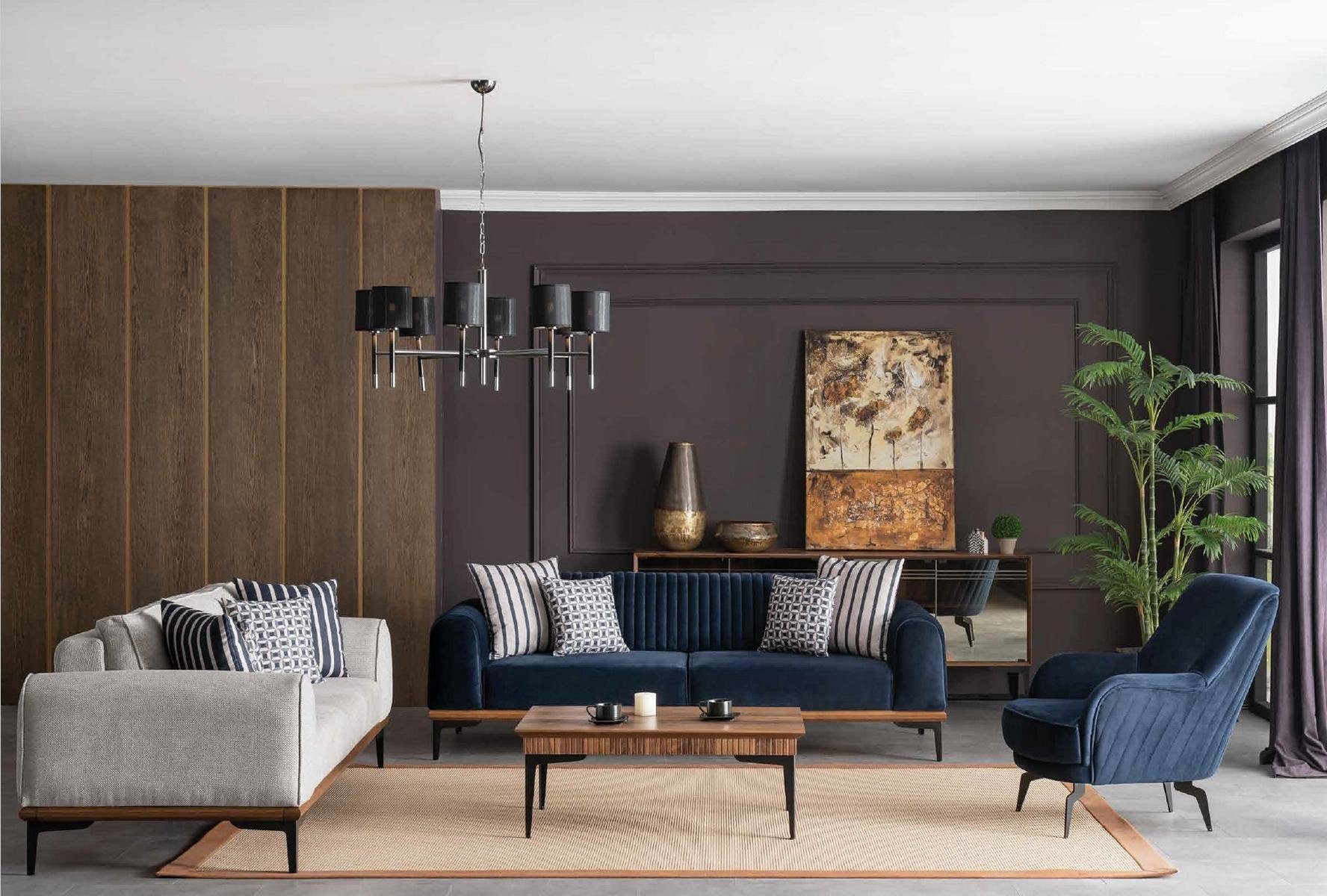JVmoebel Sofa Wohnzimmer Sitzmöbel Europe Couch, Blauer in Dreisitzer Made Moderner Couch