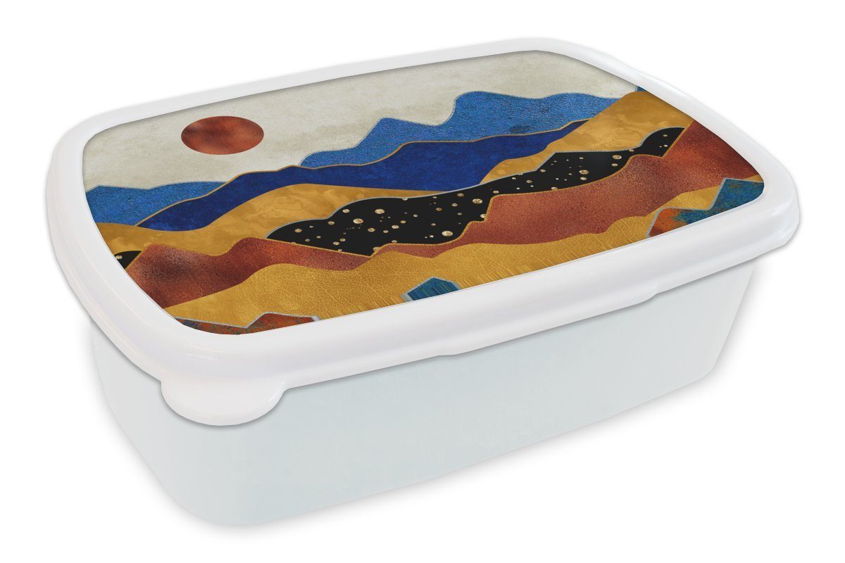 MuchoWow Lunchbox Marmor - Gold Brotbox Jungs weiß für Brotdose, und und für Blau, - Kunststoff, Mädchen Erwachsene, Kinder (2-tlg)