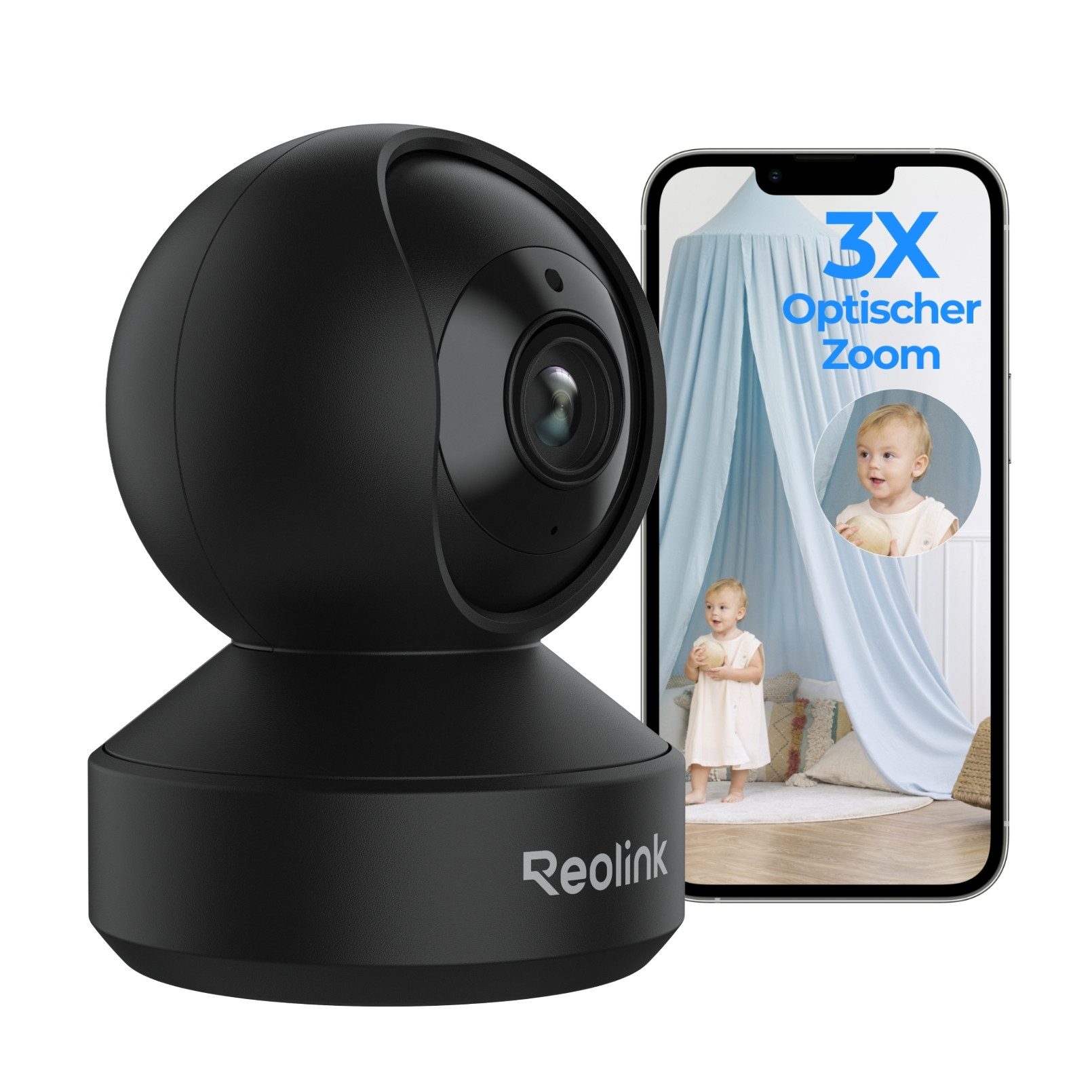 Reolink Überwachungskamera E1-Zoom 8MP 4K PTZ WLAN IP (Innenbereich, 3X Optischem Zoom, 2,4/5,0 GHz WiFi, Babyweinerkennung, 2-Wege-Audio)
