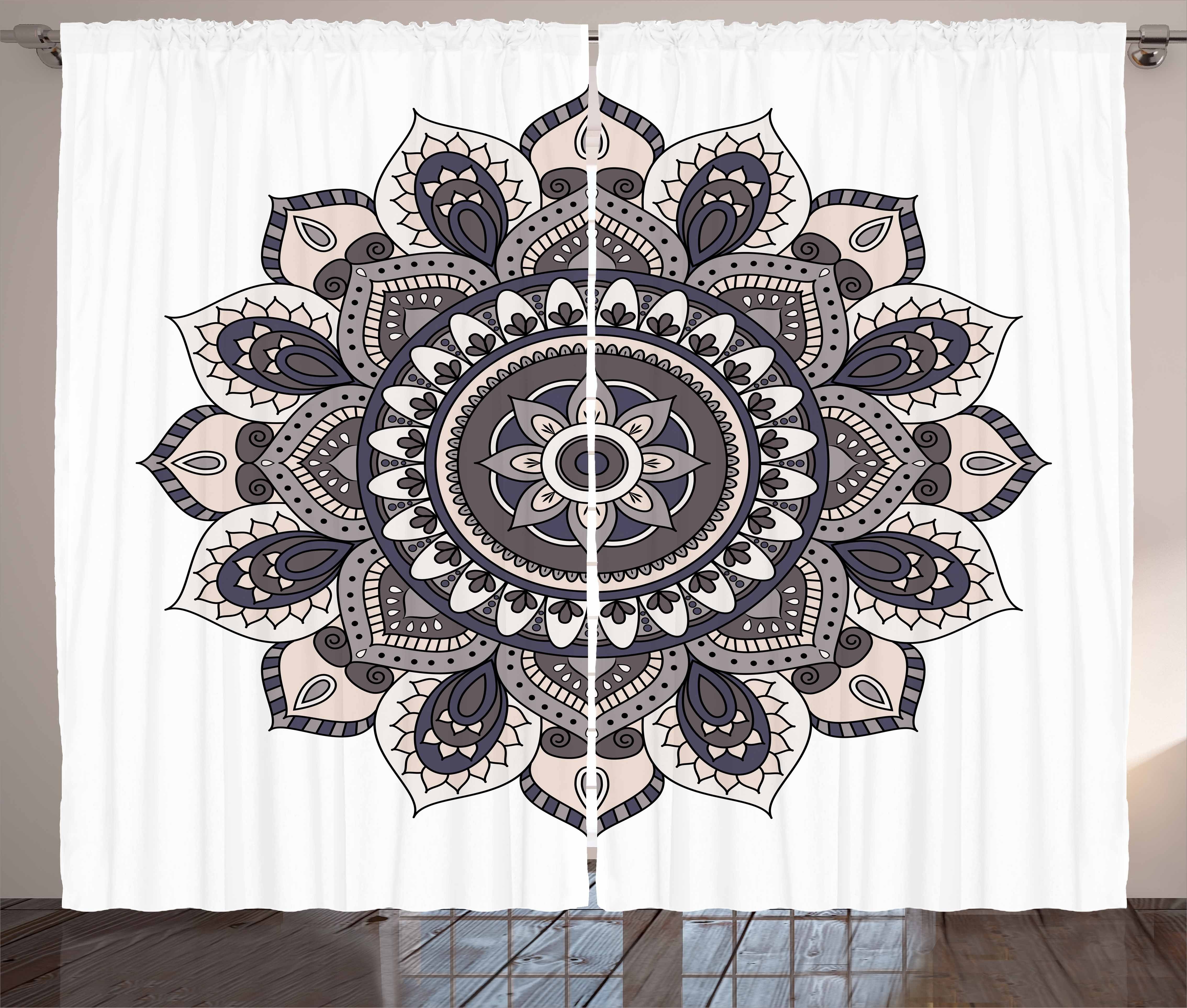 und Haken, Kräuselband Yoga-Motiv Vorhang Mandala Schlafzimmer Gardine mit Ethnisch Oriental Abakuhaus, Schlaufen