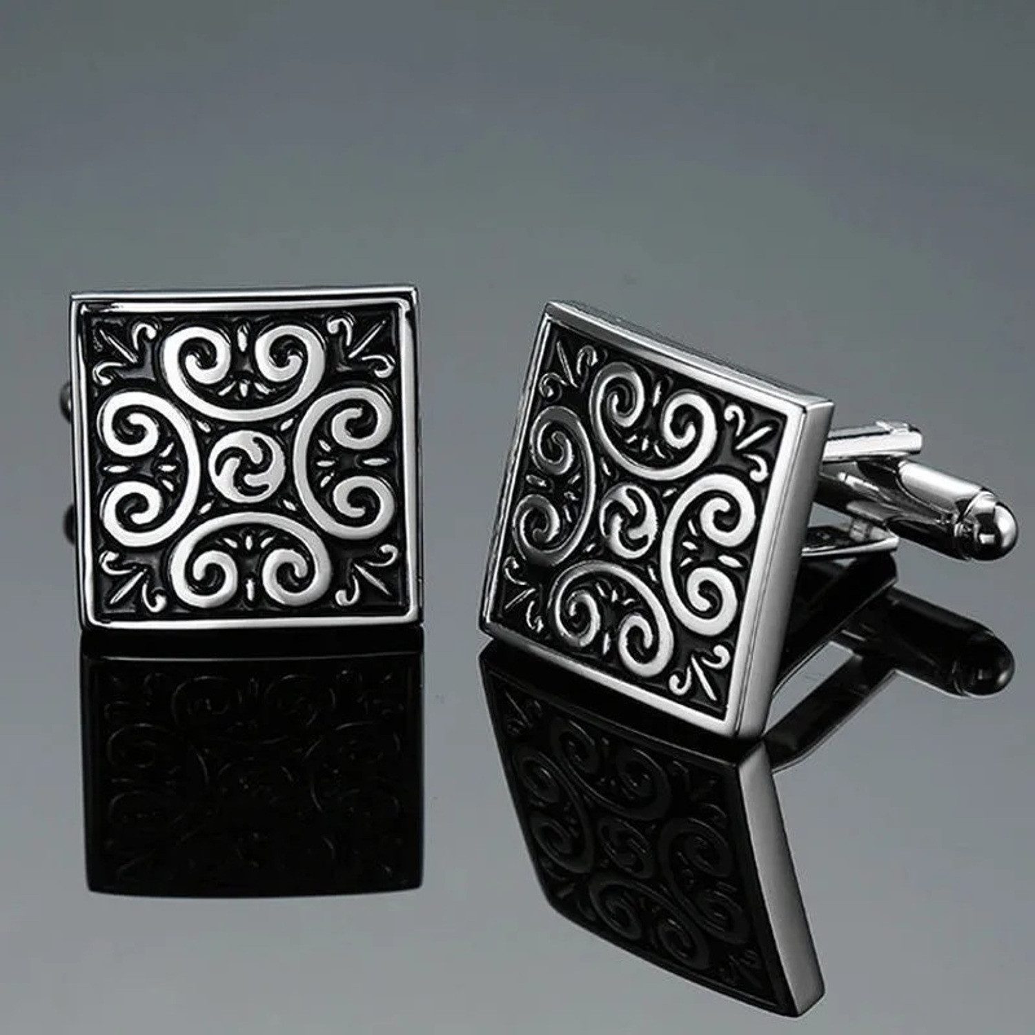 KARMA Manschettenknöpfe rund od. quadratisch Herren Silber modern (1-Paar), elegant Business Hochzeit Hemd Accessoire Metall