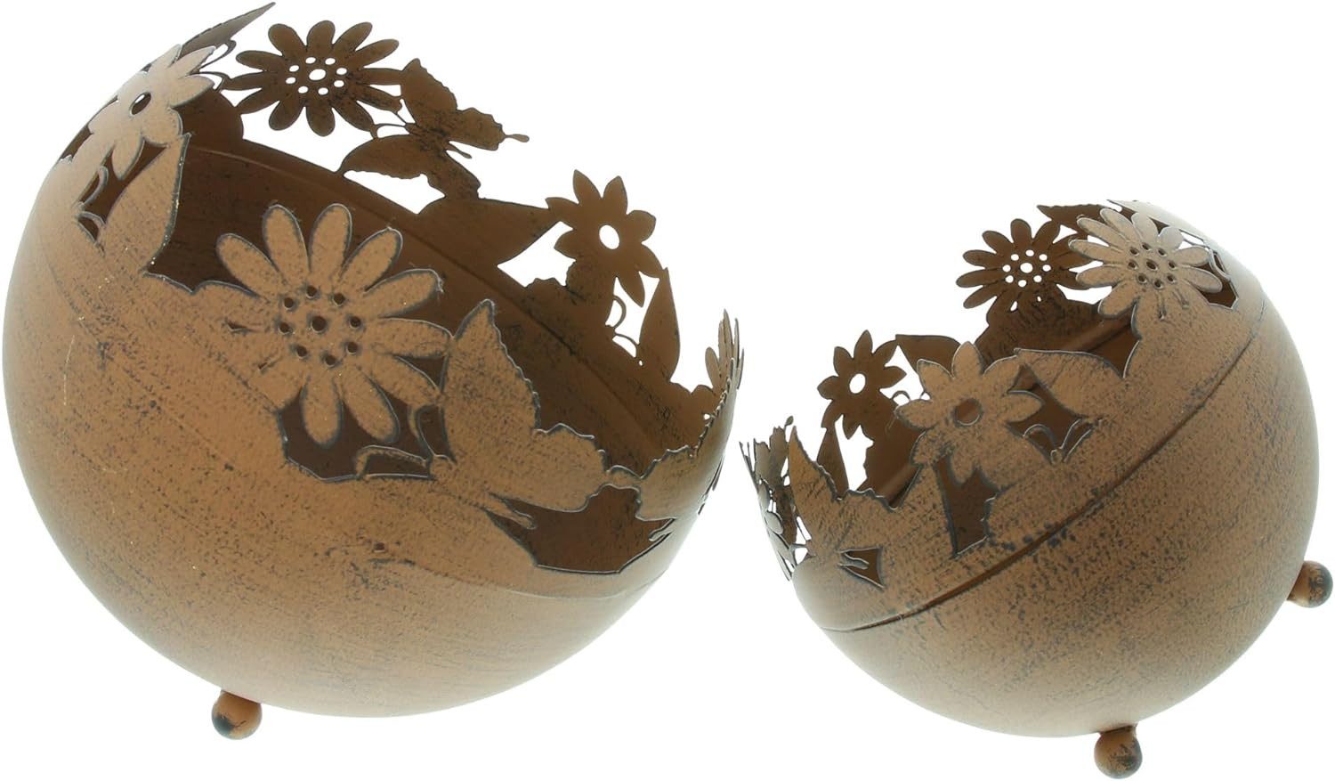 Dekoleidenschaft Windlicht "Wiese" aus Metall in Rostoptik, Deko Windlichtkugel, Teelichthalter (2 St., im Set), Kerzenhalter in Kugelform Metallkugel Feuerkugel für Drinnen & Draußen