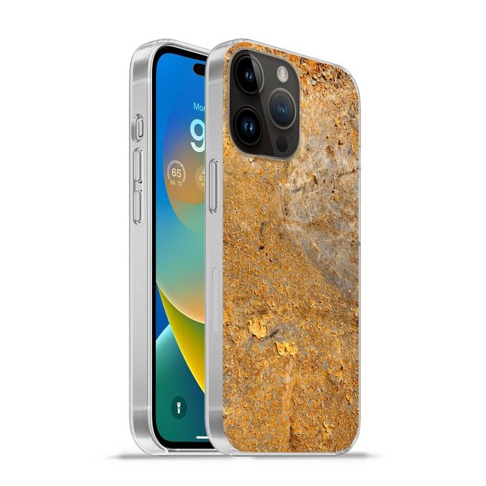 MuchoWow Handyhülle Metall - Rost - Gold - Grau - Textur Handyhülle Telefonhülle Apple iPhone 14 Pro