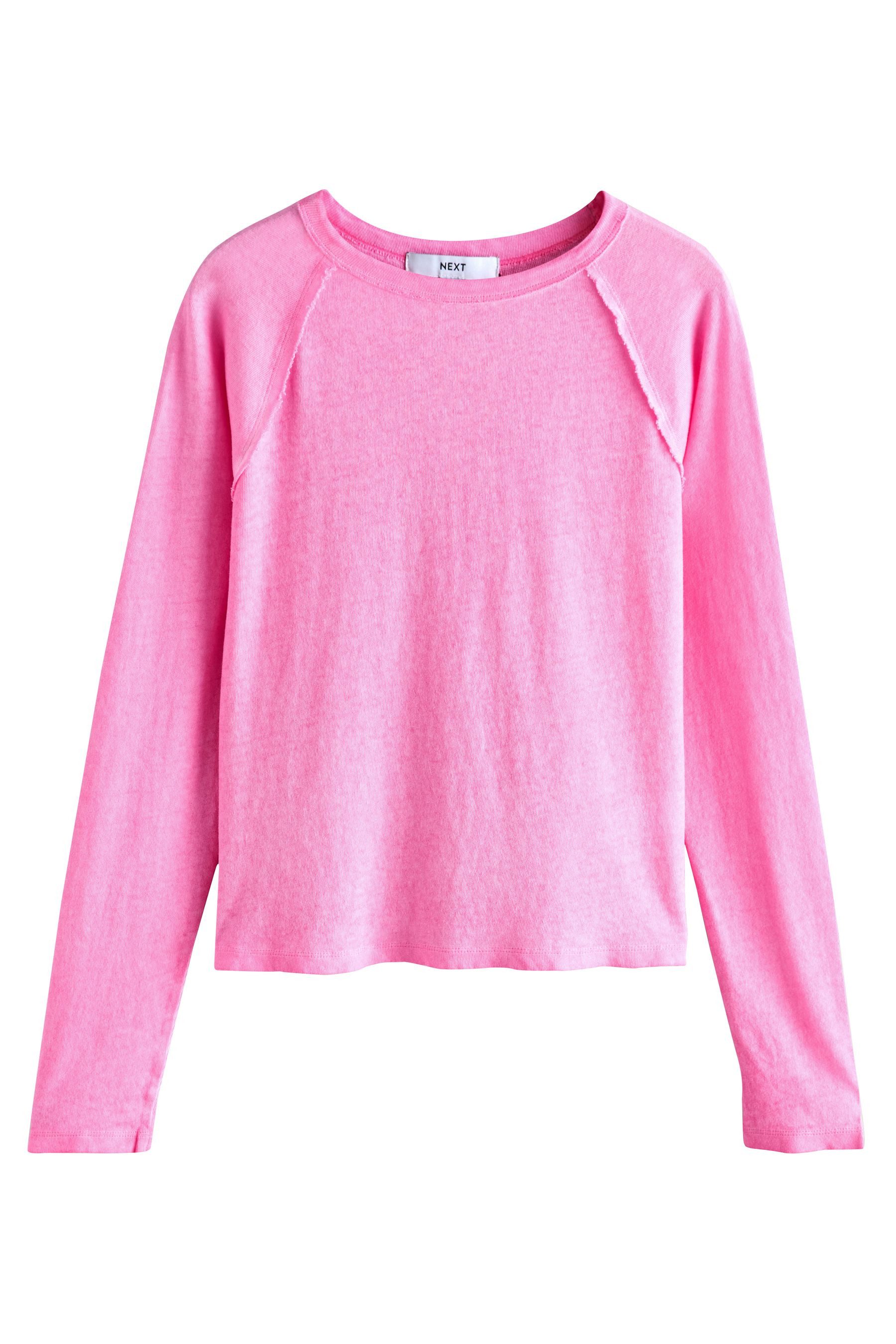 Langarmshirt Unversäumtes Langarm-T-Shirt mit Waschung