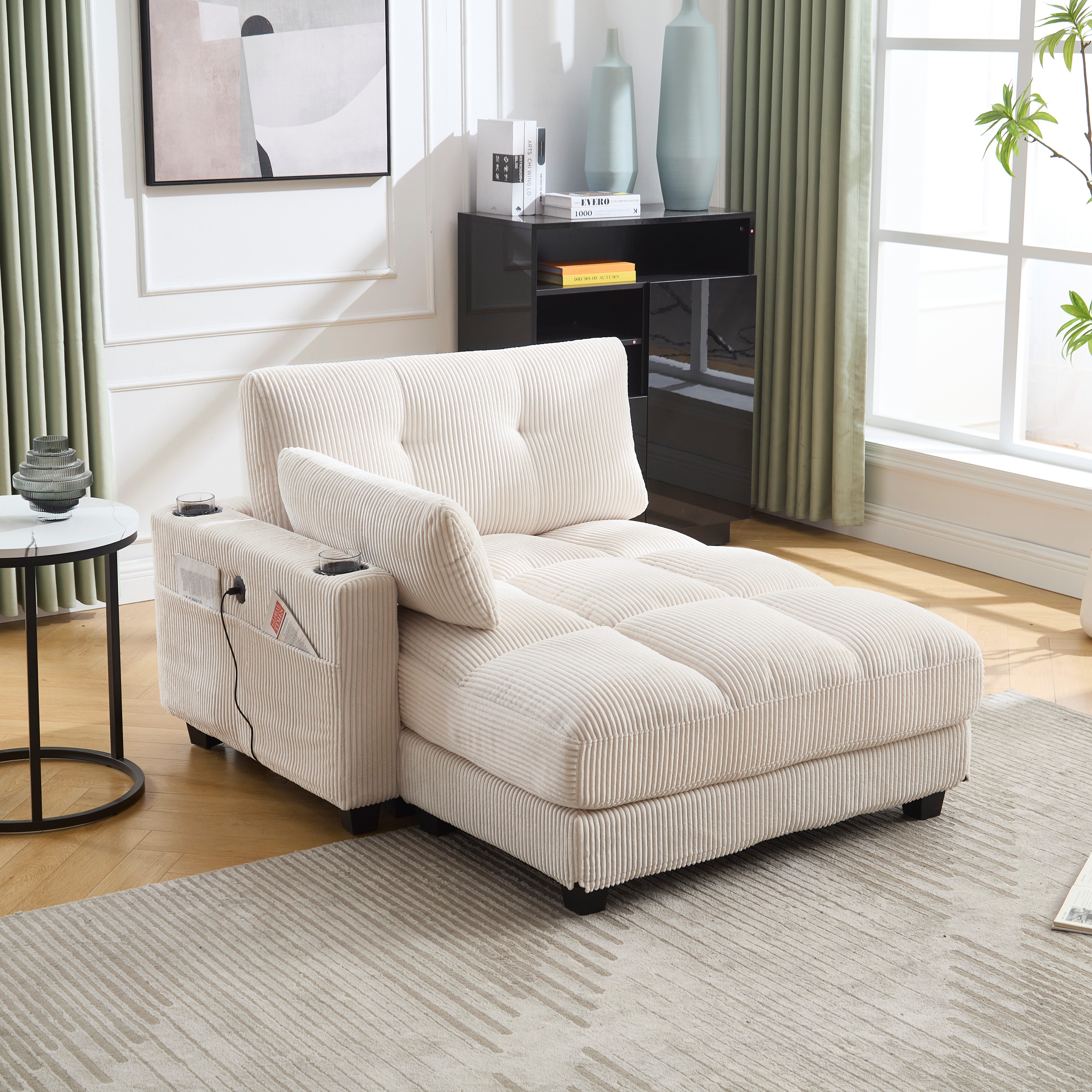 BlingBin Loungesofa Palmensessel Einzelsofa Loungesessel Freizeitsofa, Sofa 1 Teile, Armlehnen mit Rollokissen, Kopfstützen, Getränkehaltern, Seitentasche