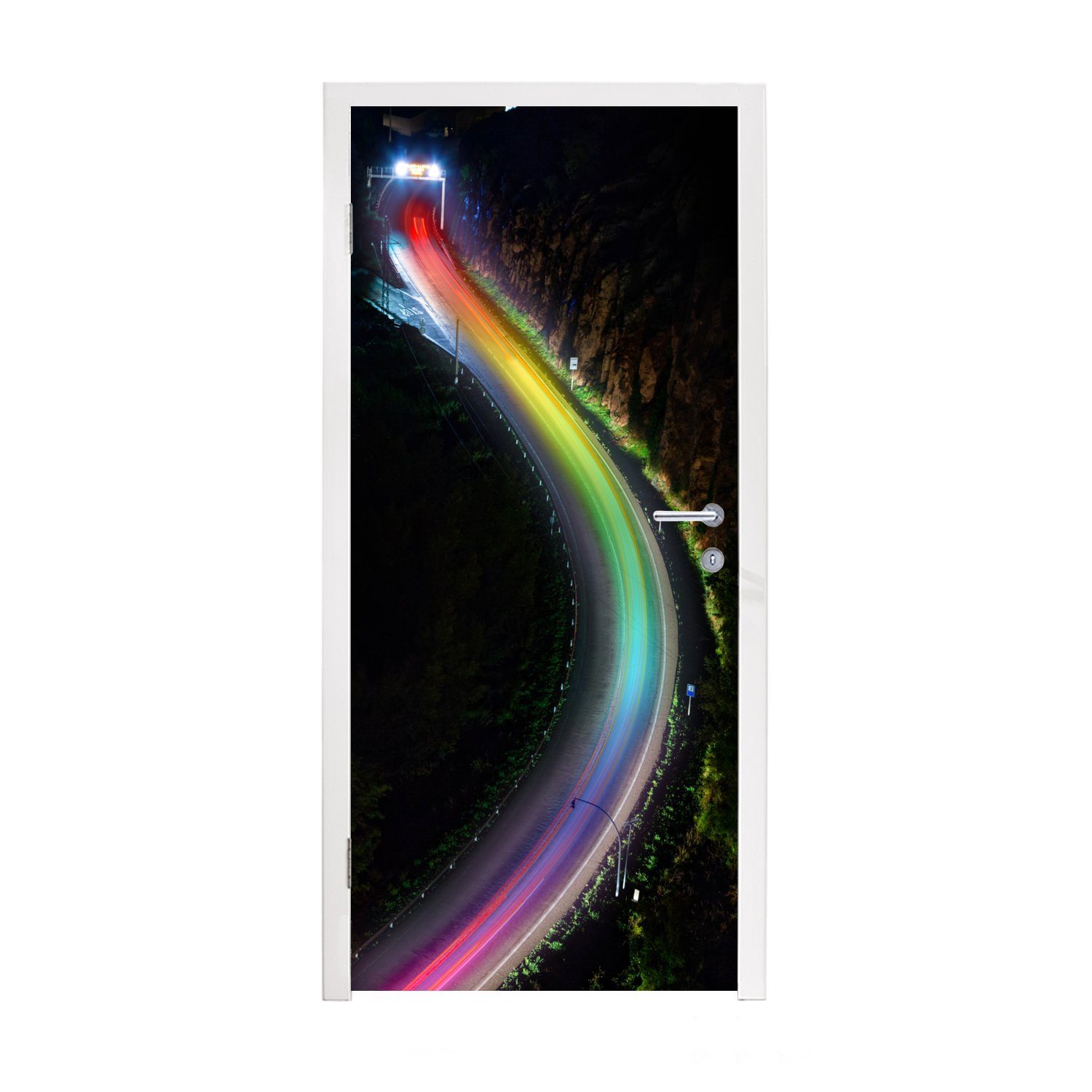 MuchoWow Türtapete Regenbogenlicht auf der Straße, Matt, bedruckt, (1 St), Fototapete für Tür, Türaufkleber, 75x205 cm