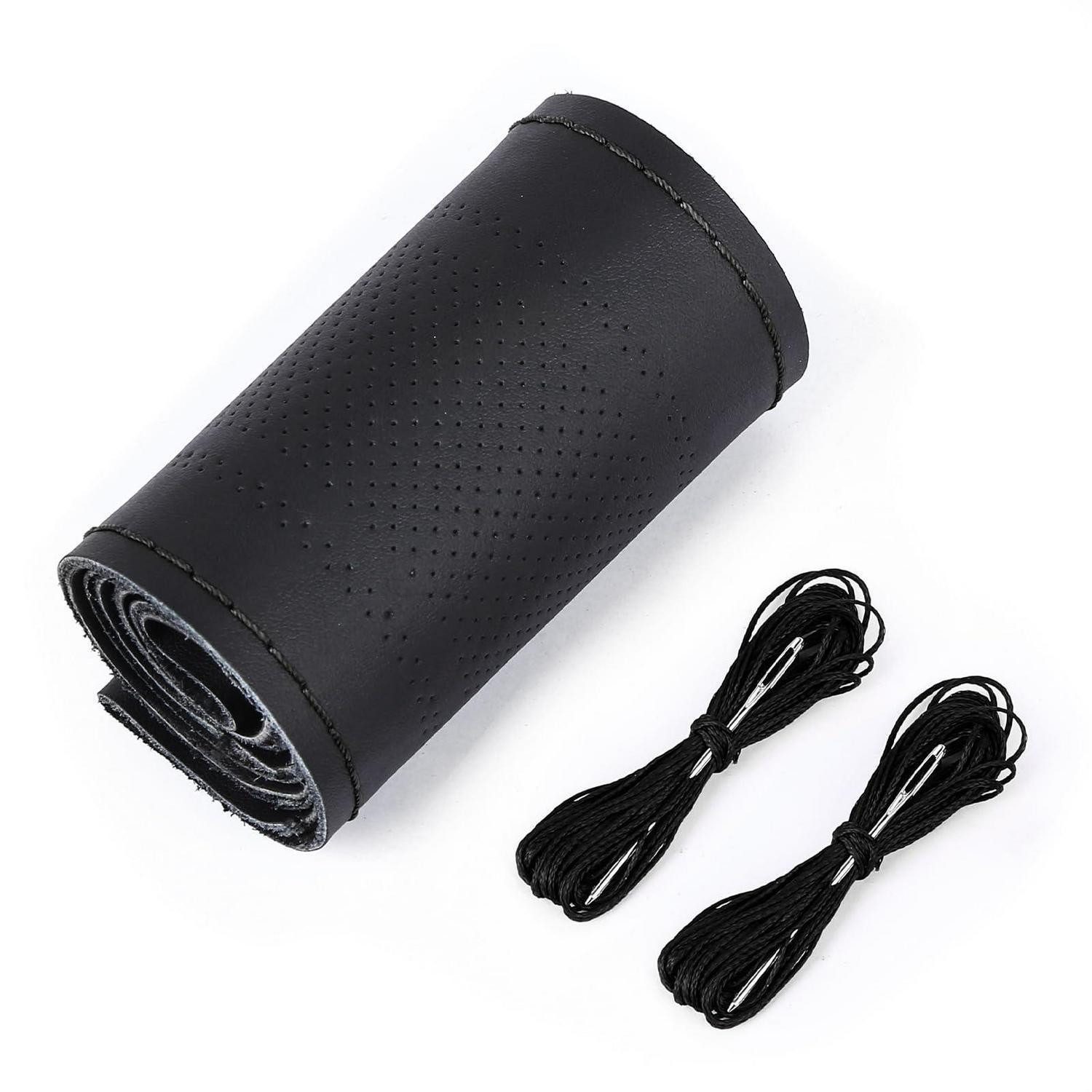 LuxusKollektion Lenkradbezug Lenkradbezug Leder rutschfest weich 37 38 cm Schwarz