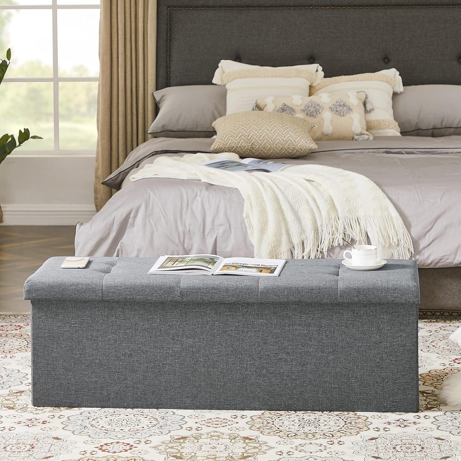 Zedelmaier Sitzbank 114cm mit Stauraum, Sitztruhe,faltbar Aufbewahrungsbox,Fußbank (ZD114), Fußhocker max. Belastbarkeit 300 kg, 120 L, 114x38x38 cm