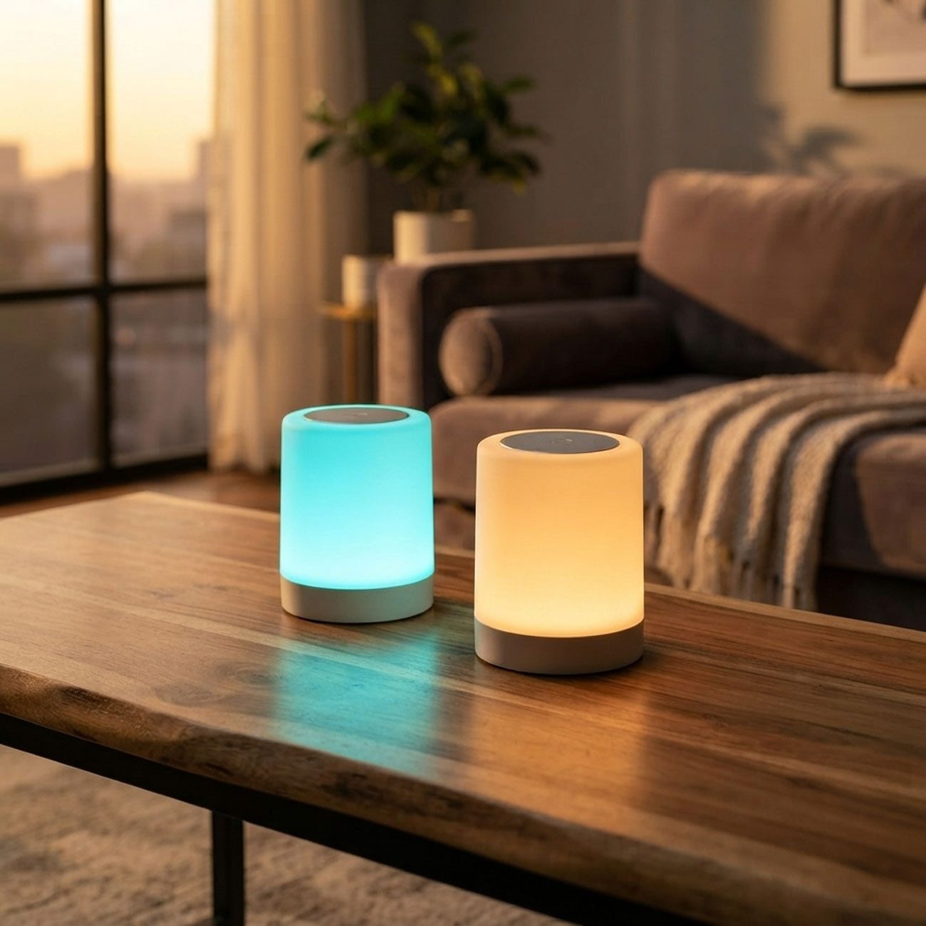 shop'n smile ideoon USB-Tischleuchte Akku Tischlampe Touch-Sensor 3-stufig dimmbar Warmweiß IP20 (2-St., 1er/2er-Set), + 6 RGB-Farben, Farbwechsel per Touch, Tragebügel