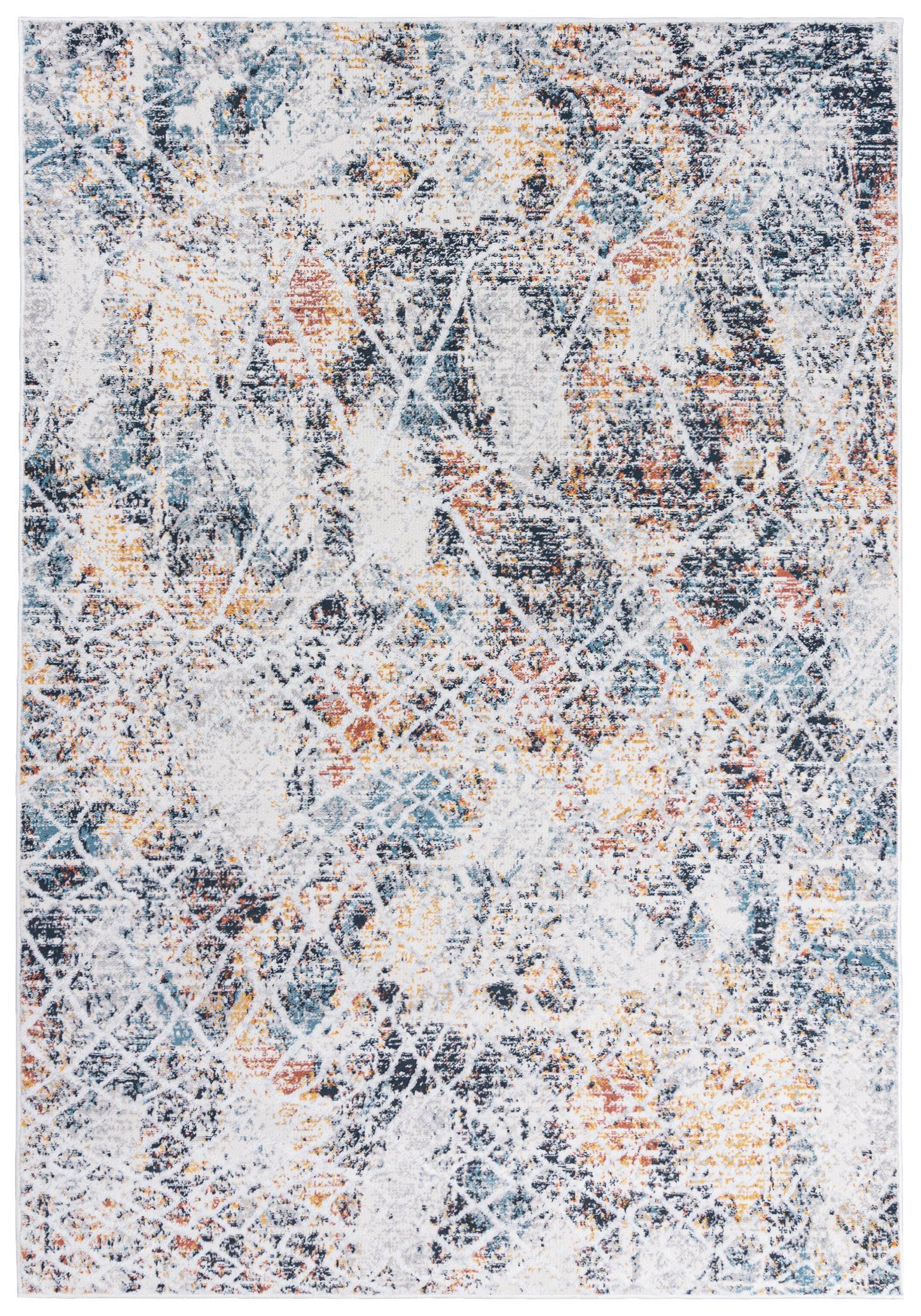 Mazovia Designteppich Modern Vintage Teppich - Abstrakt Muster Creme Bunt - kurzflor, 60 x 100 cm, Wohnzimmer, Geeignet für Fußbodenheizung, Höhe 9 mm, Kurzflor