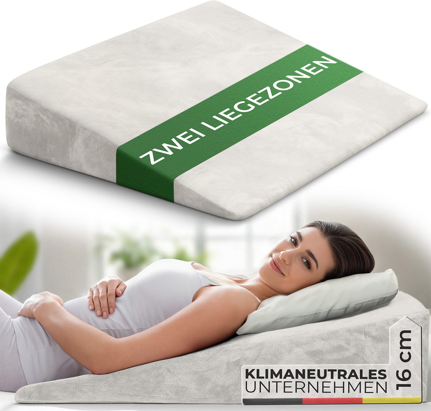 Well B4 Keilkissen für Bett und Couch, Matratzenkeil [mit 2 Liegezonen], Rückenkissen, für Reflux, Bequemes Reflux Kissen und Lesekissen zur Schlaferhöhung, oder als Rückenlehne