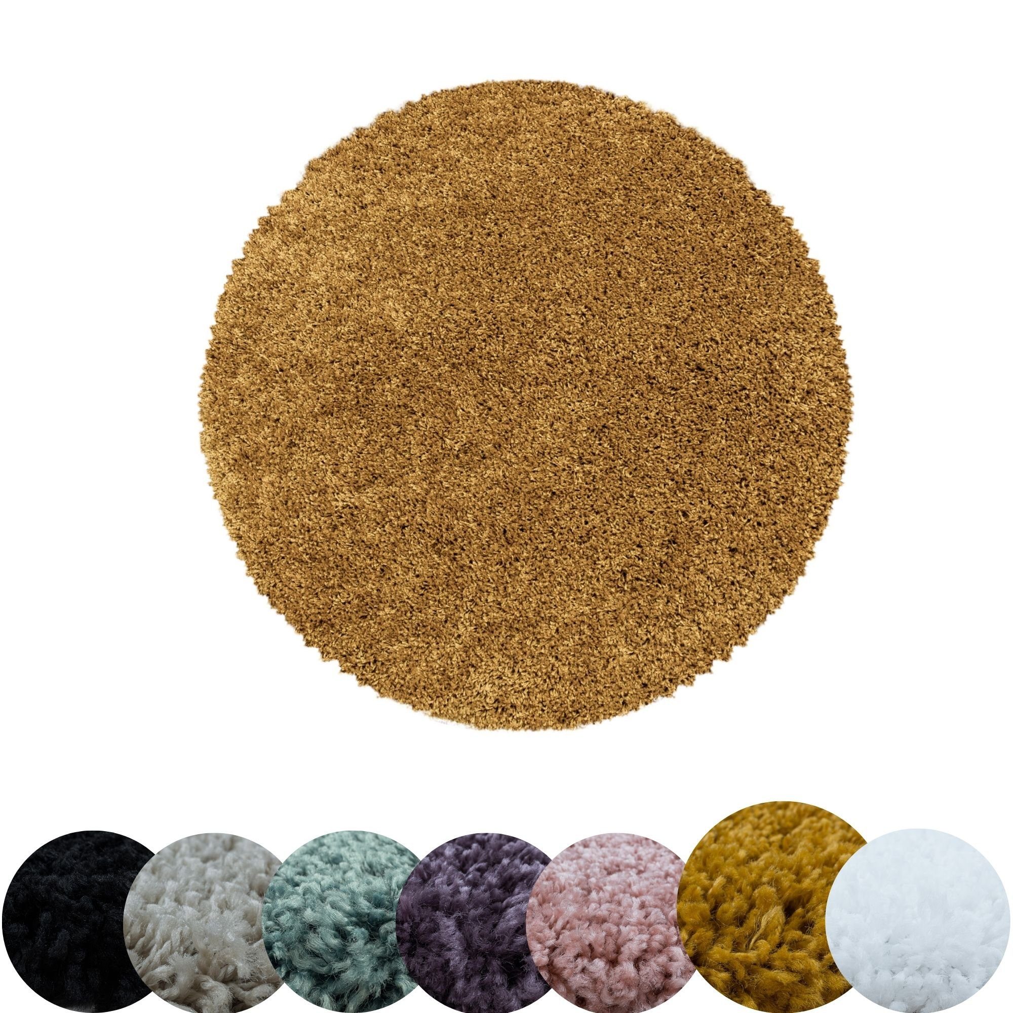 Teppich Unicolor - Einfarbig, HomebyHome, Rund, Höhe: 30 mm, Einfarbig Runder Teppich Wohnzimmer Shaggy versch. farben und größen Gold