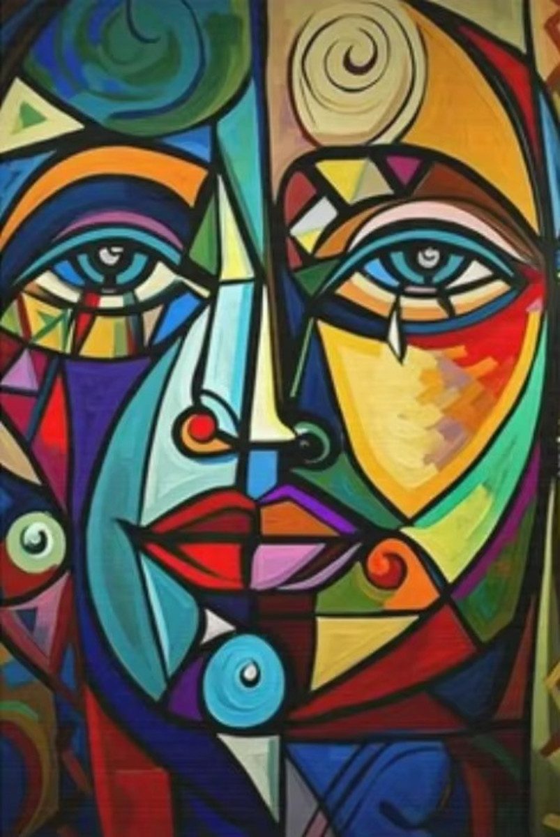 TPFLiving Kunstdruck (OHNE RAHMEN) Poster - Leinwand - Wandbild, Skandinavische abstrakte kubistische Picasso-Figuren Leinwand (Leinwandbild XXL), Farben: Orange, Blau, Rot, Weiß, Schwarz, Gelb -Größe: 30x40cm