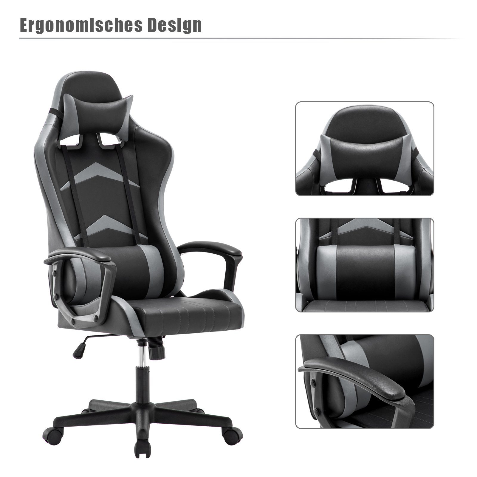 Intimate WM Heart Gaming-Stuhl Verstellbarer grau Rückenlehne hoher mit Ergonomischer Schreibtischstuhl