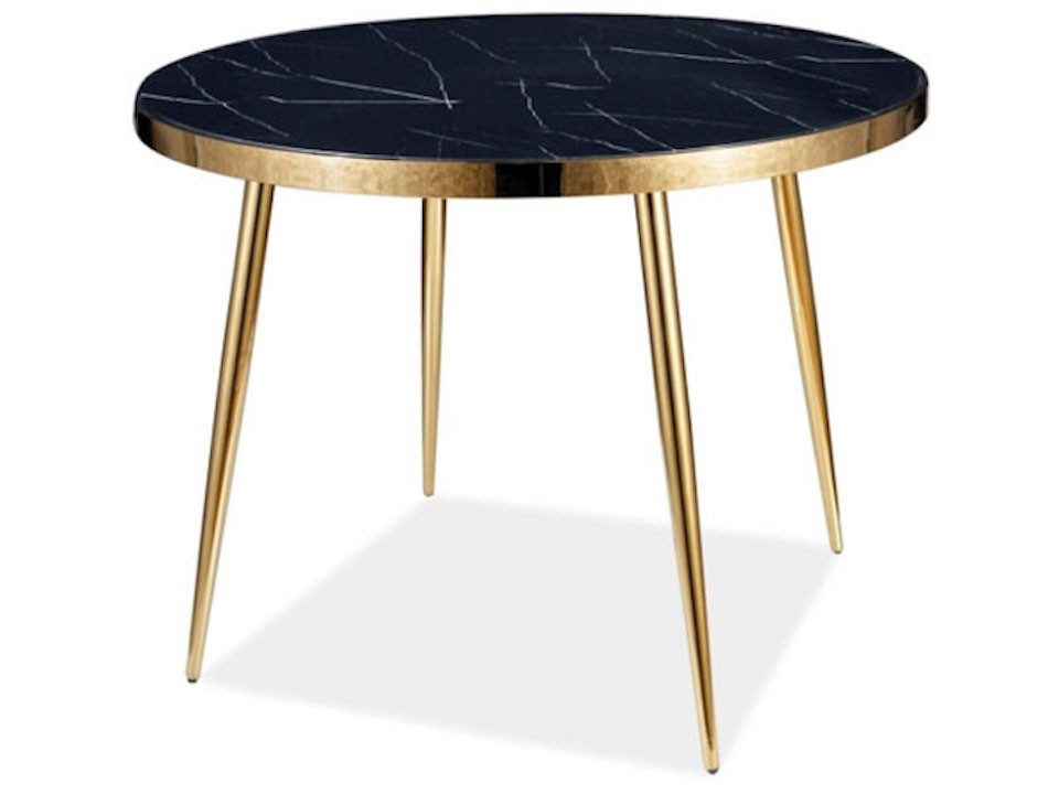 Feldmann-Wohnen Esstisch Calw (runde Glas-Tischplatte, gehärtetes Glas / Metall, moderner, runder Esstisch in einer harmonischen Farbkombination), 100x100cm Marmor schwarz Gold